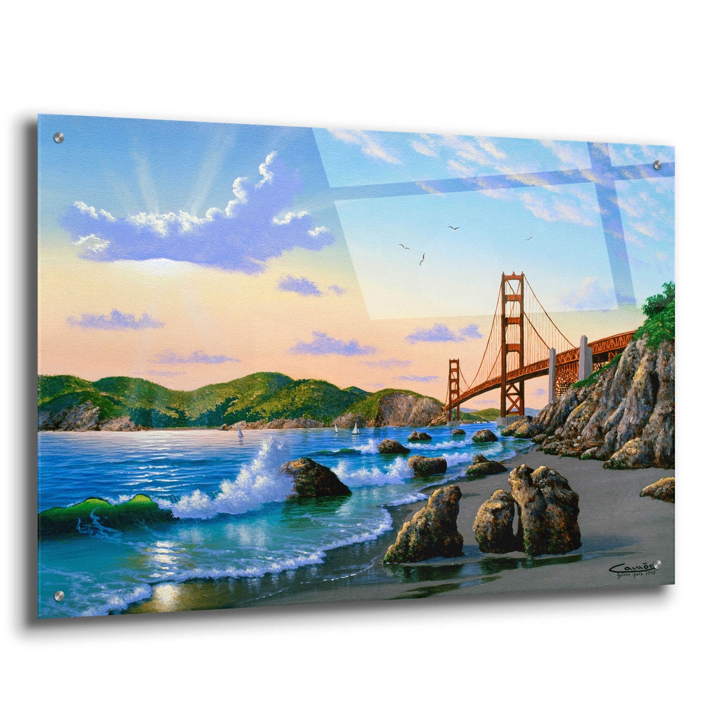 Epic Art 'Golden Gate Sunset, CA 2' by Eduardo Camoes, Acrylic Glass Wall Art,36x24