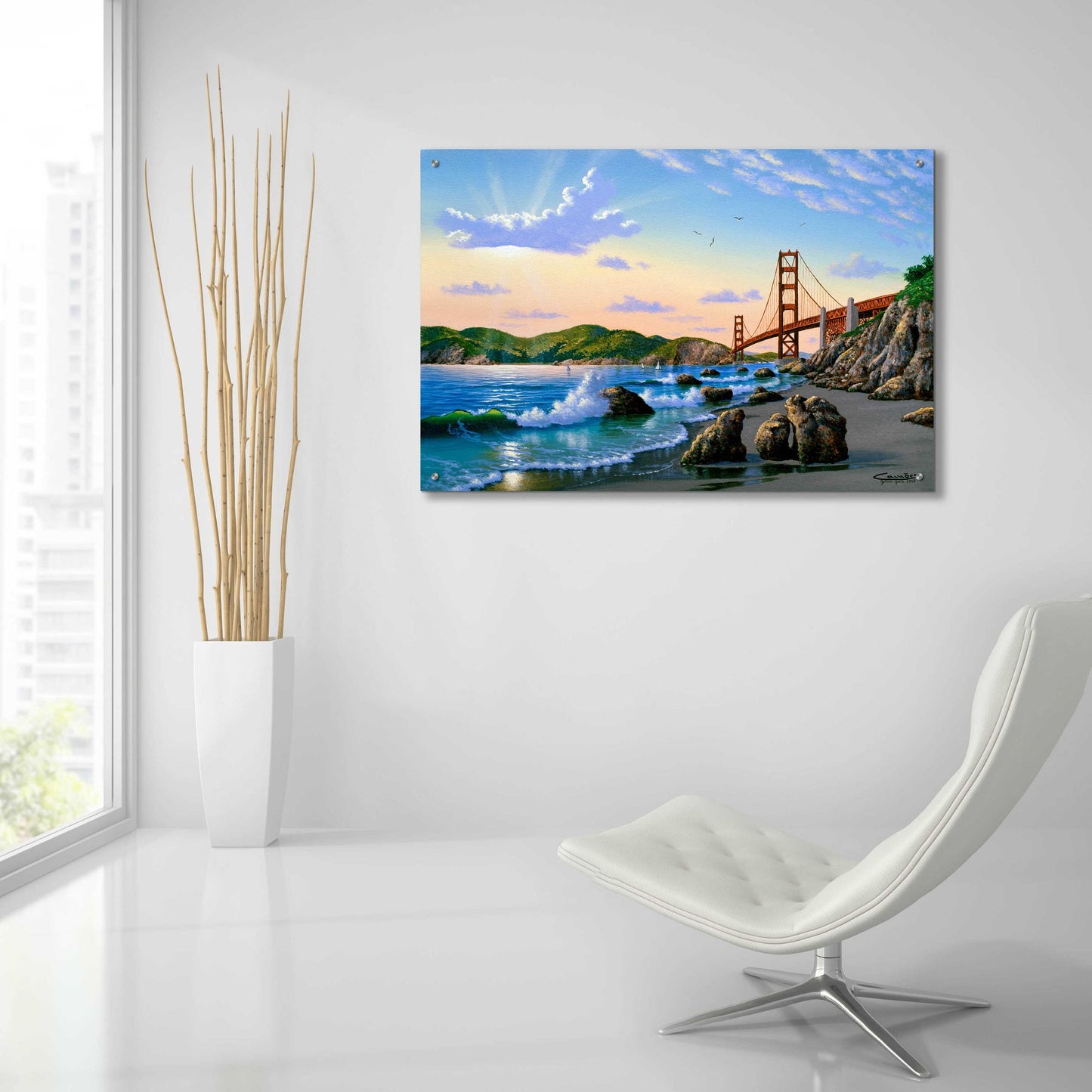 Epic Art 'Golden Gate Sunset, CA 2' by Eduardo Camoes, Acrylic Glass Wall Art,36x24