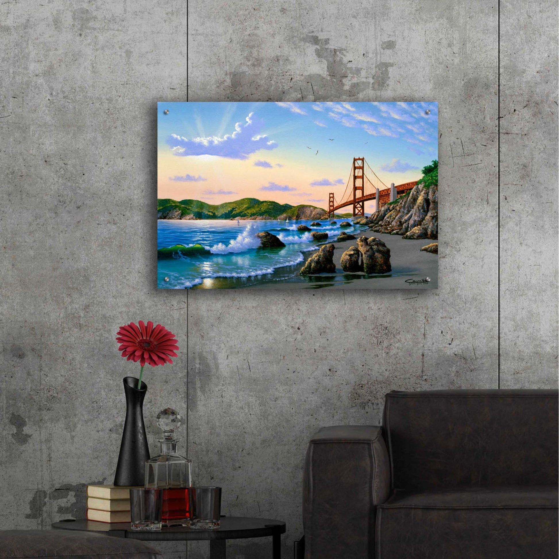 Epic Art 'Golden Gate Sunset, CA 2' by Eduardo Camoes, Acrylic Glass Wall Art,36x24