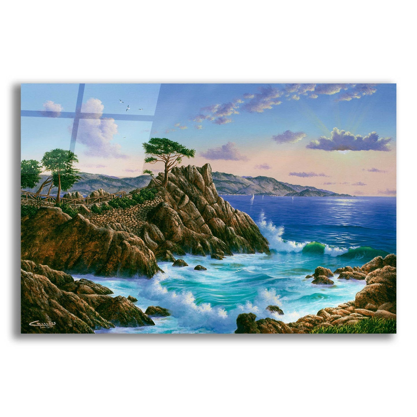 Epic Art 'Lone Cypress, Carmel, CA' by Eduardo Camoes, Acrylic Glass Wall Art,24x16