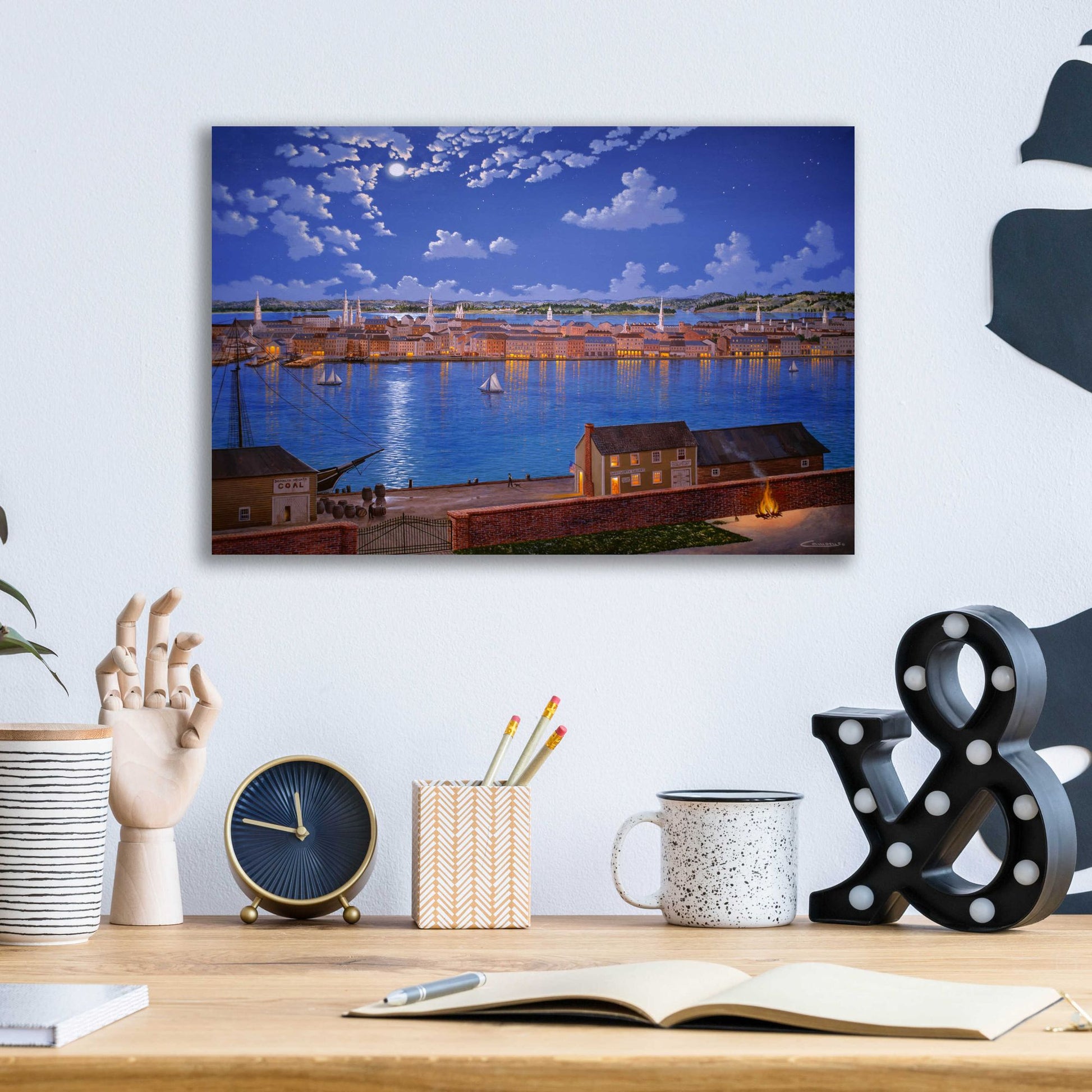 Epic Art 'New York From Brooklyn Heights In 1848' by Eduardo Camoes, Acrylic Glass Wall Art,16x12