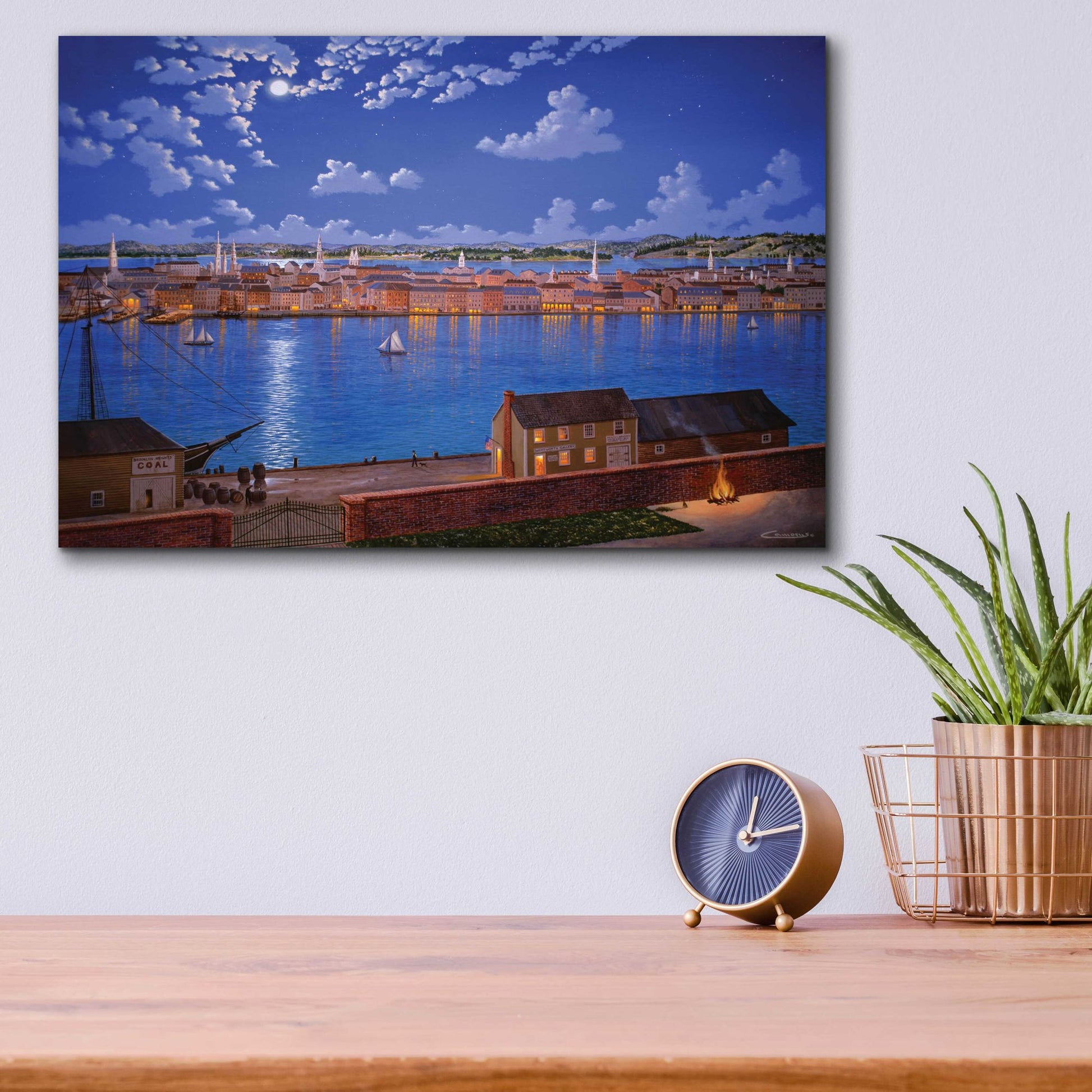 Epic Art 'New York From Brooklyn Heights In 1848' by Eduardo Camoes, Acrylic Glass Wall Art,16x12