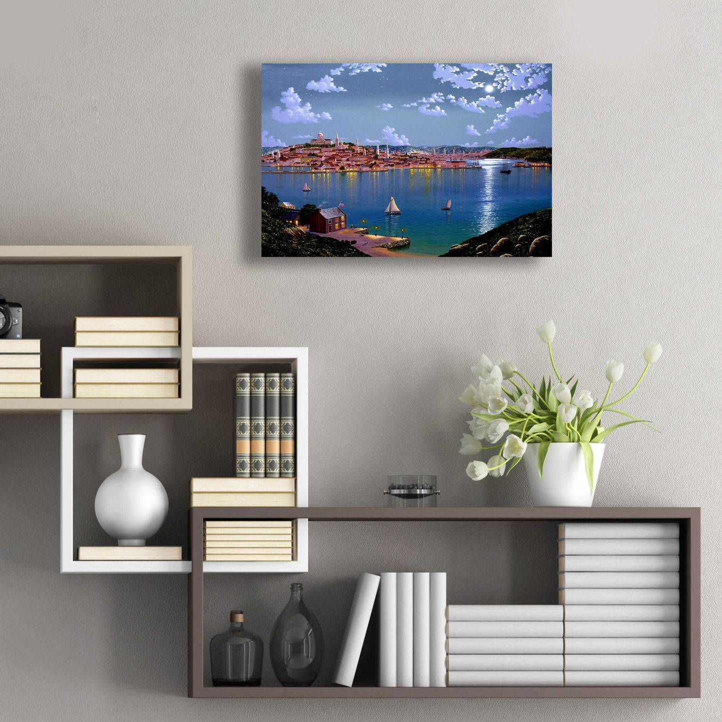 Epic Art 'Boston From Dorchester Heights In 1848' by Eduardo Camoes, Acrylic Glass Wall Art,24x16