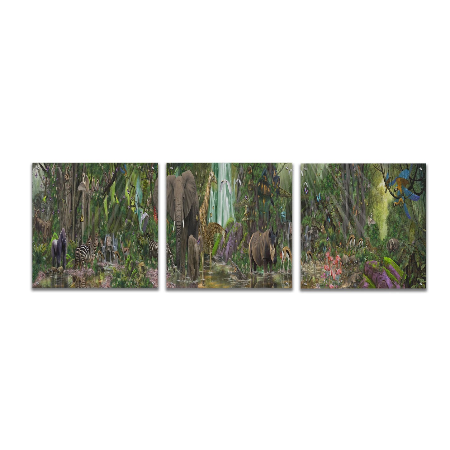 Epic Art The Last Rainforest, Acrylic Glass Wall Art 3 Piece,72x24