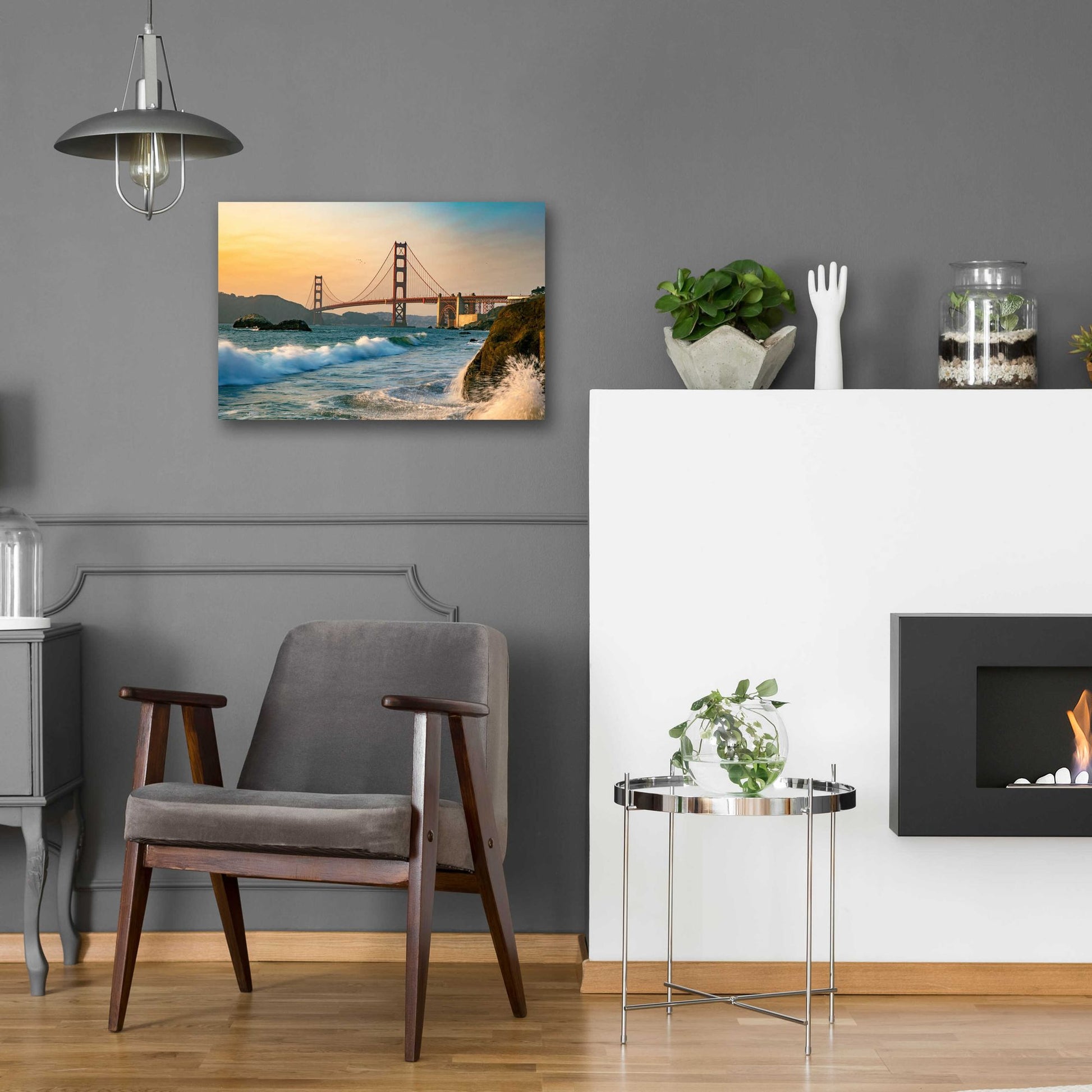 Epic Art 'Golden Gate Bridge Sunset with Wave Action' by Epic Portfolio, Acrylic Glass Wall Art,24x16