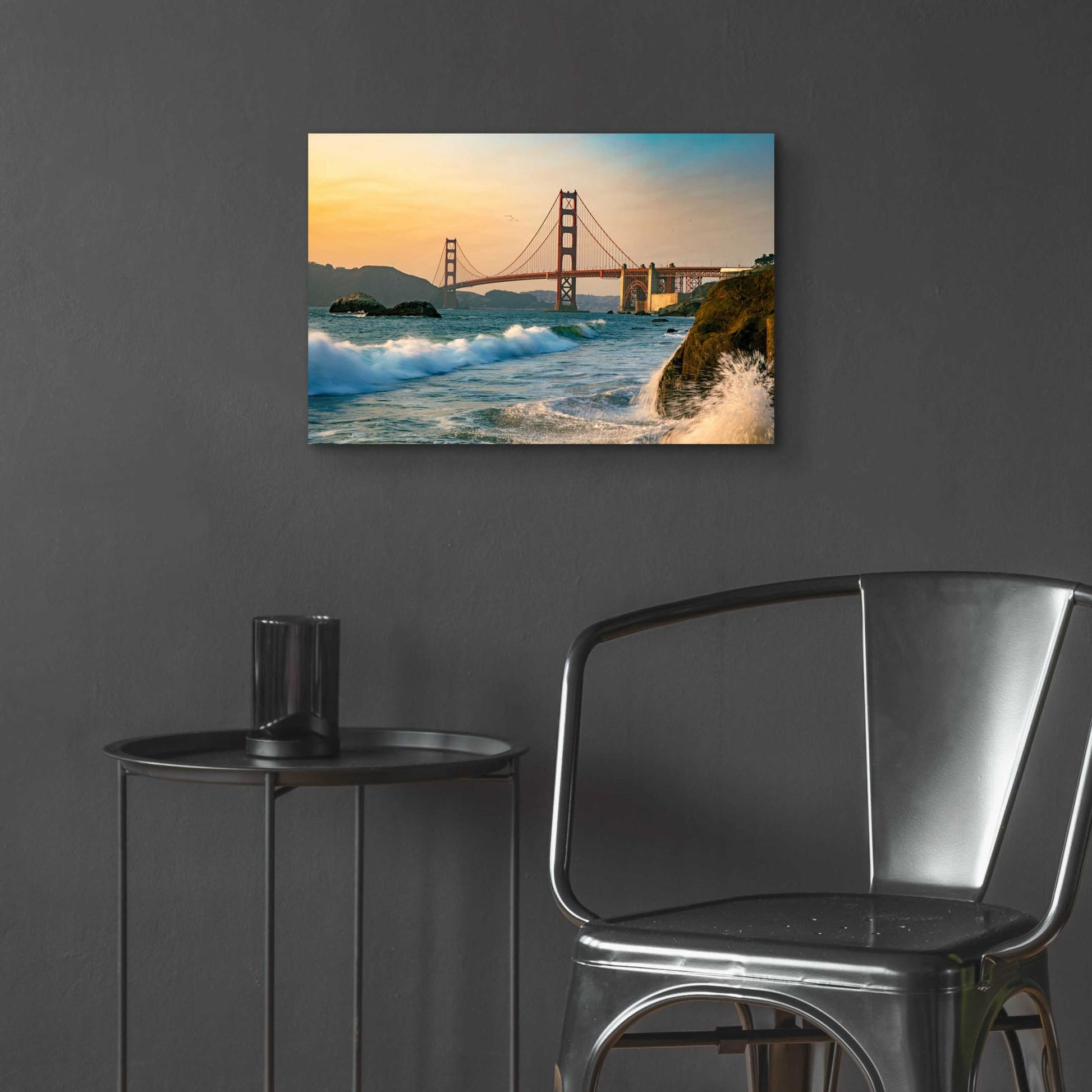 Epic Art 'Golden Gate Bridge Sunset with Wave Action' by Epic Portfolio, Acrylic Glass Wall Art,24x16