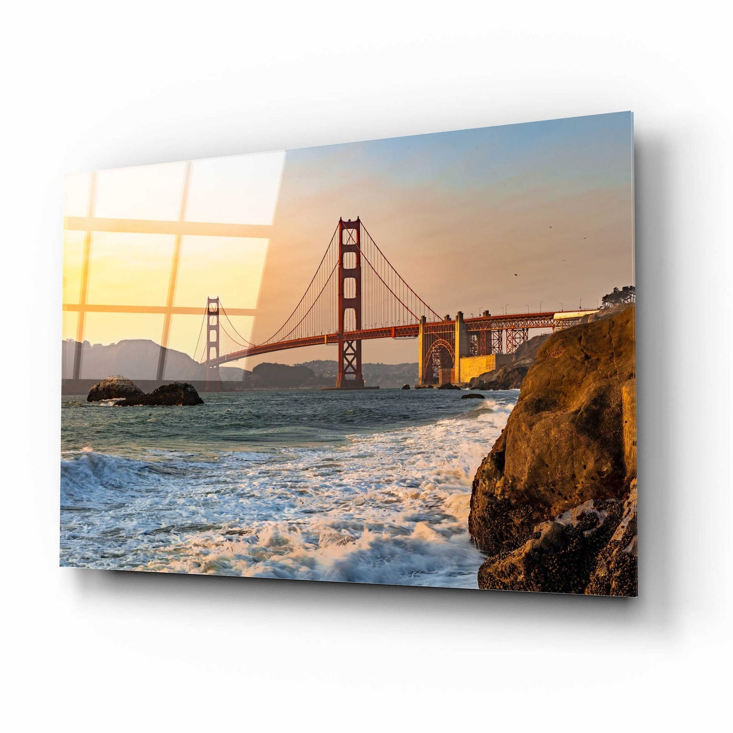 Epic Art 'Golden Gate Bridge Sunset' by Epic Portfolio, Acrylic Glass Wall Art,16x12