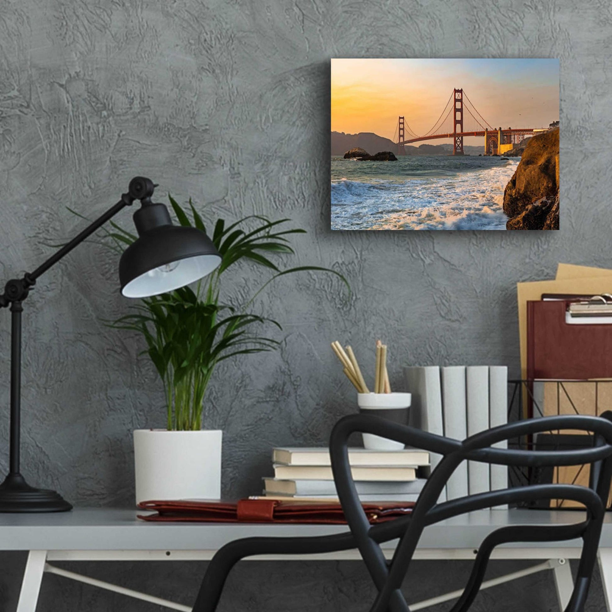 Epic Art 'Golden Gate Bridge Sunset' by Epic Portfolio, Acrylic Glass Wall Art,16x12