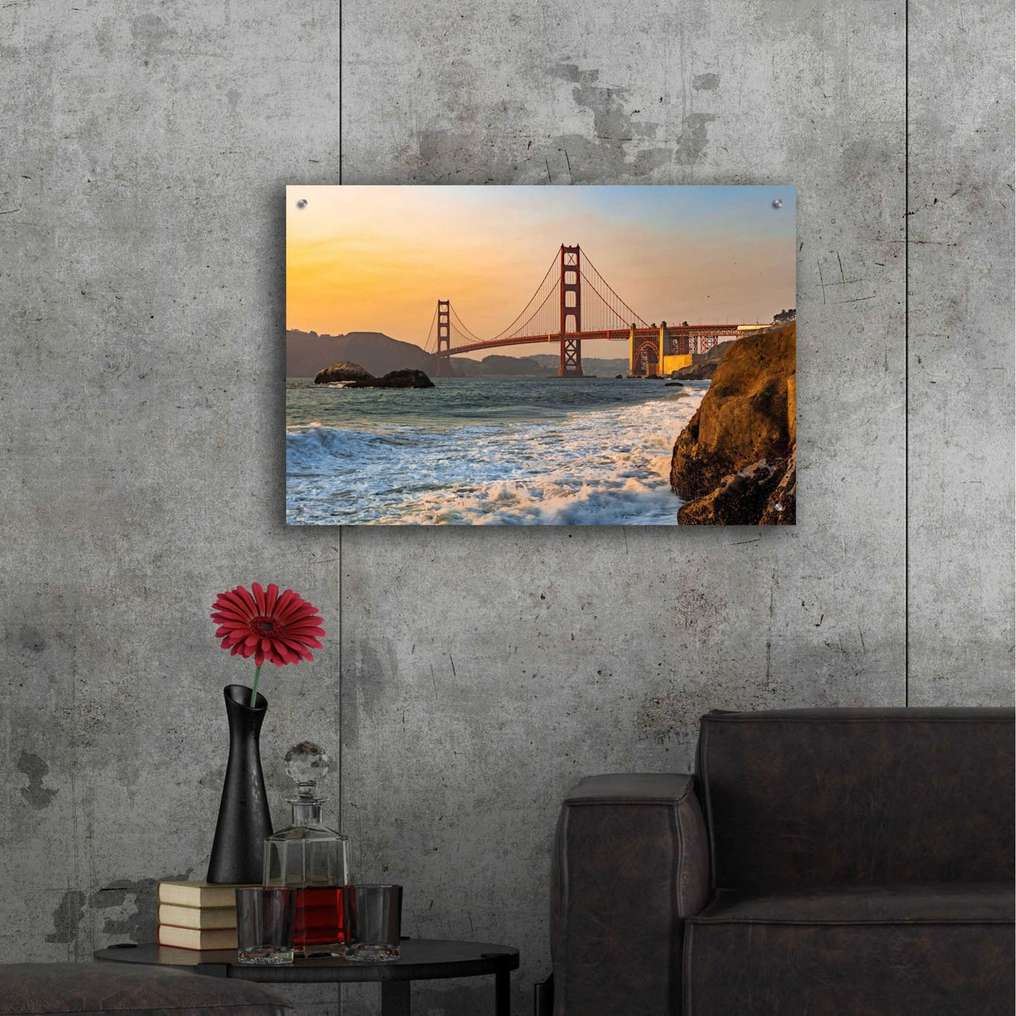 Epic Art 'Golden Gate Bridge Sunset' by Epic Portfolio, Acrylic Glass Wall Art,36x24