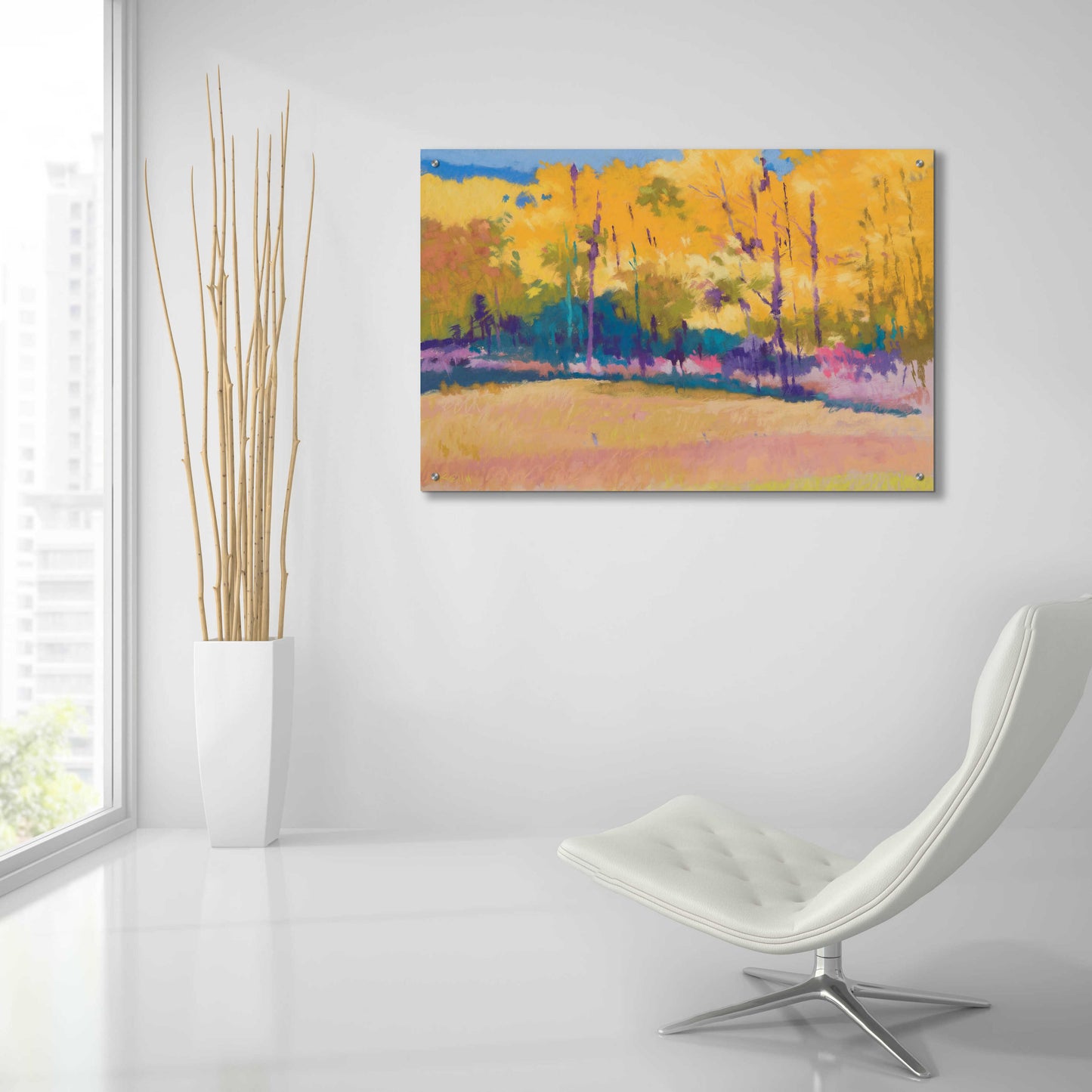 Epic Art 'Yellow Trees' by Mike Kelly, Acrylic Glass Wall Art,36x24