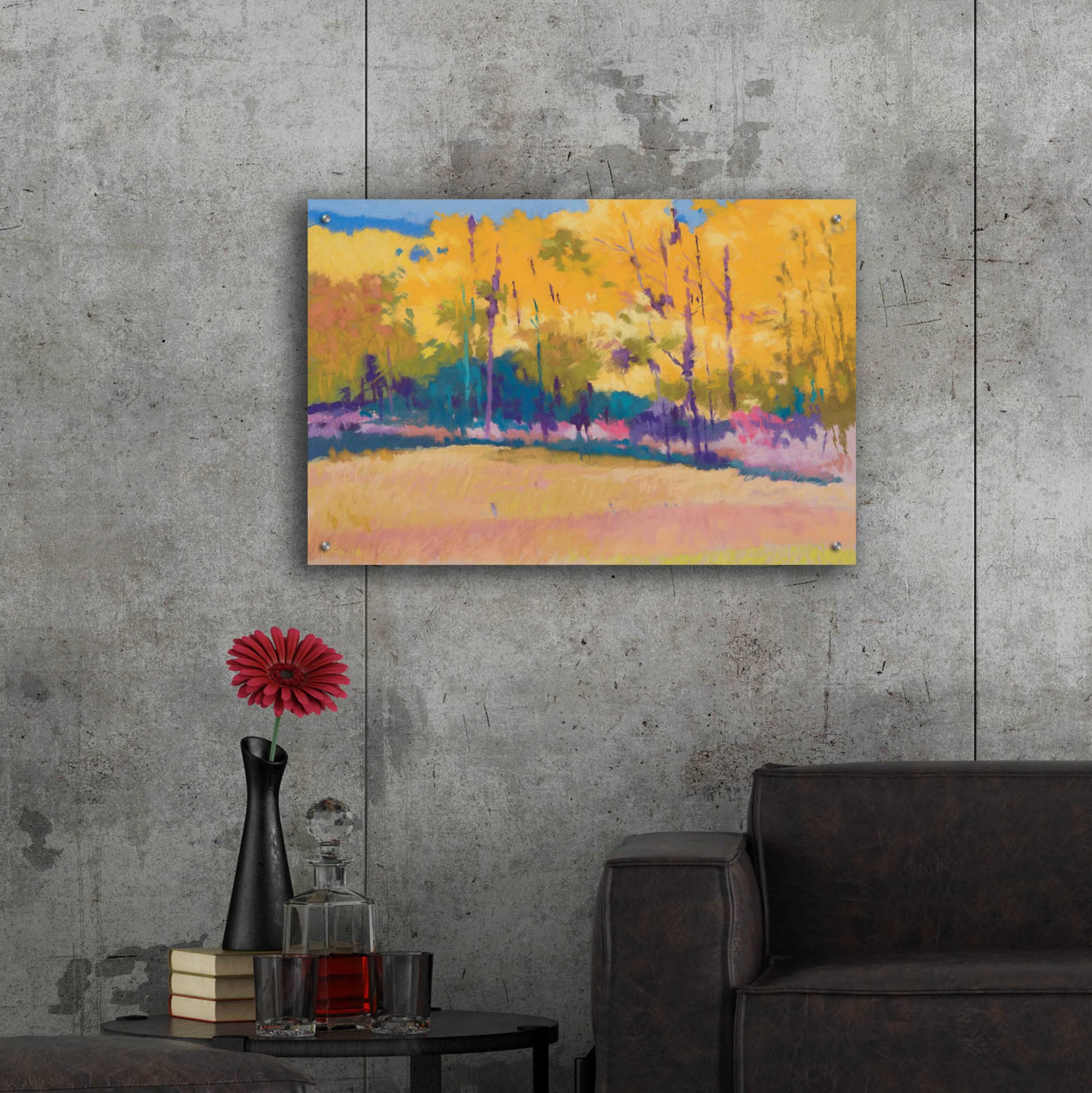 Epic Art 'Yellow Trees' by Mike Kelly, Acrylic Glass Wall Art,36x24