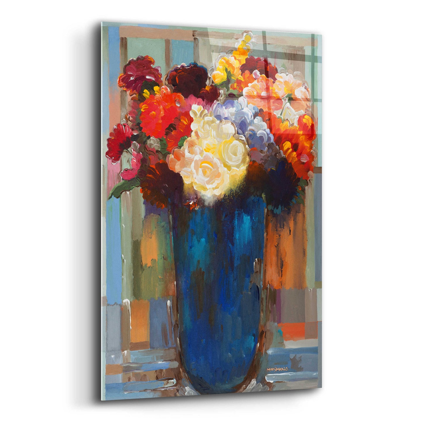 Epic Art 'Flowers in a Blue Vase' by Hooshang Khorasani, Acrylic Glass Wall Art,12x16