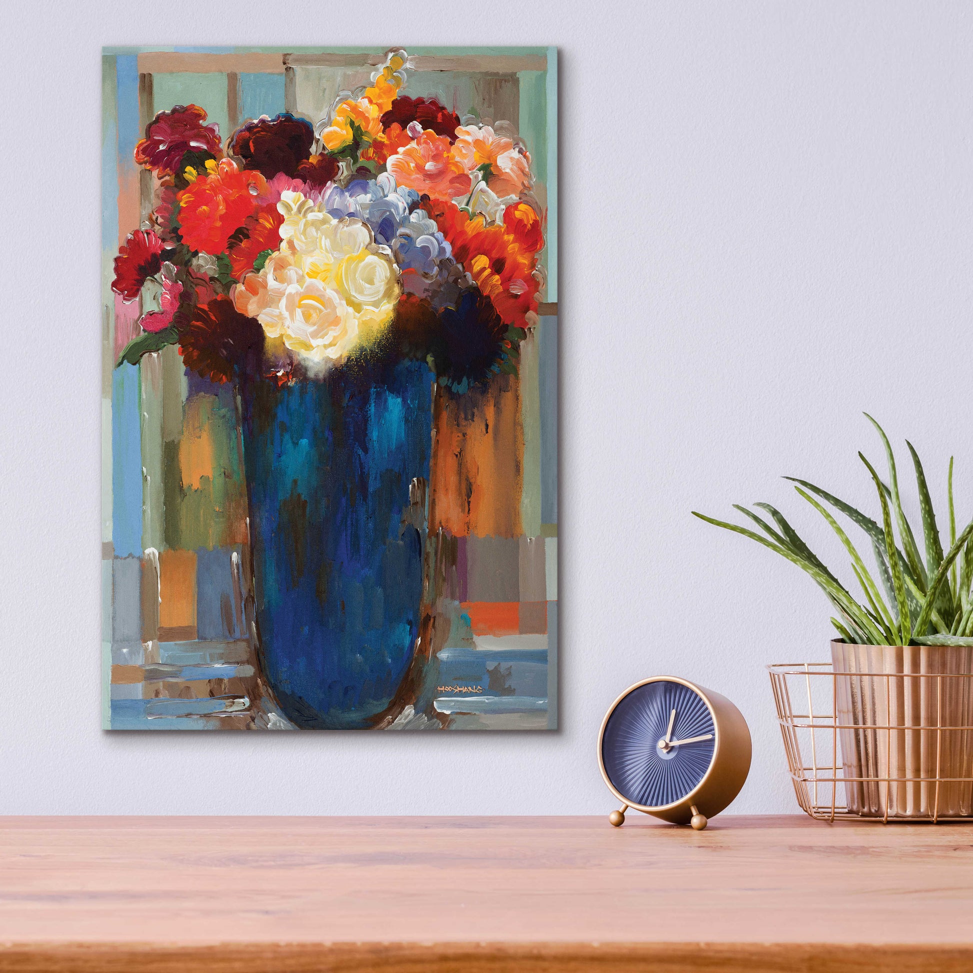 Epic Art 'Flowers in a Blue Vase' by Hooshang Khorasani, Acrylic Glass Wall Art,12x16