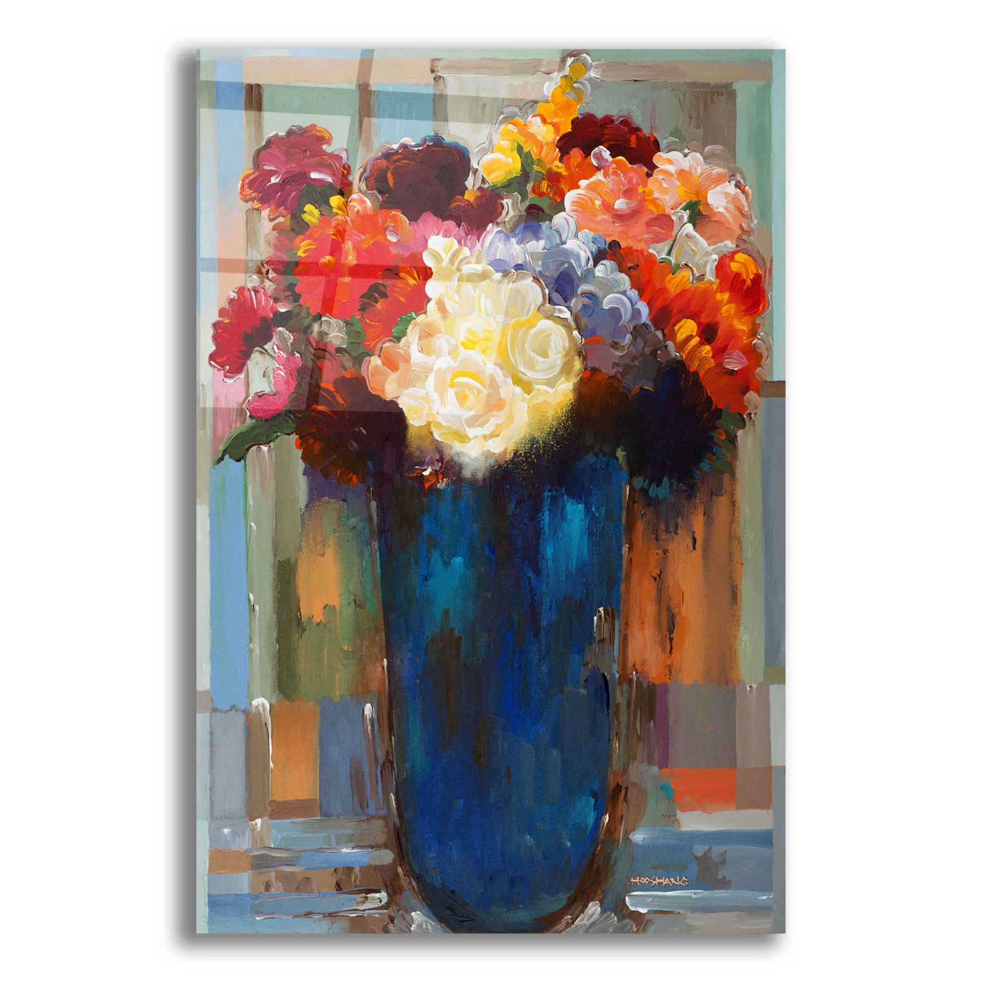 Epic Art 'Flowers in a Blue Vase' by Hooshang Khorasani, Acrylic Glass Wall Art,12x16