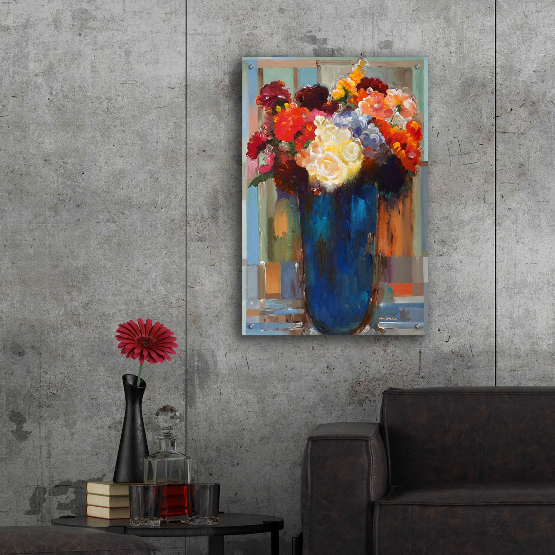 Epic Art 'Flowers in a Blue Vase' by Hooshang Khorasani, Acrylic Glass Wall Art,24x36