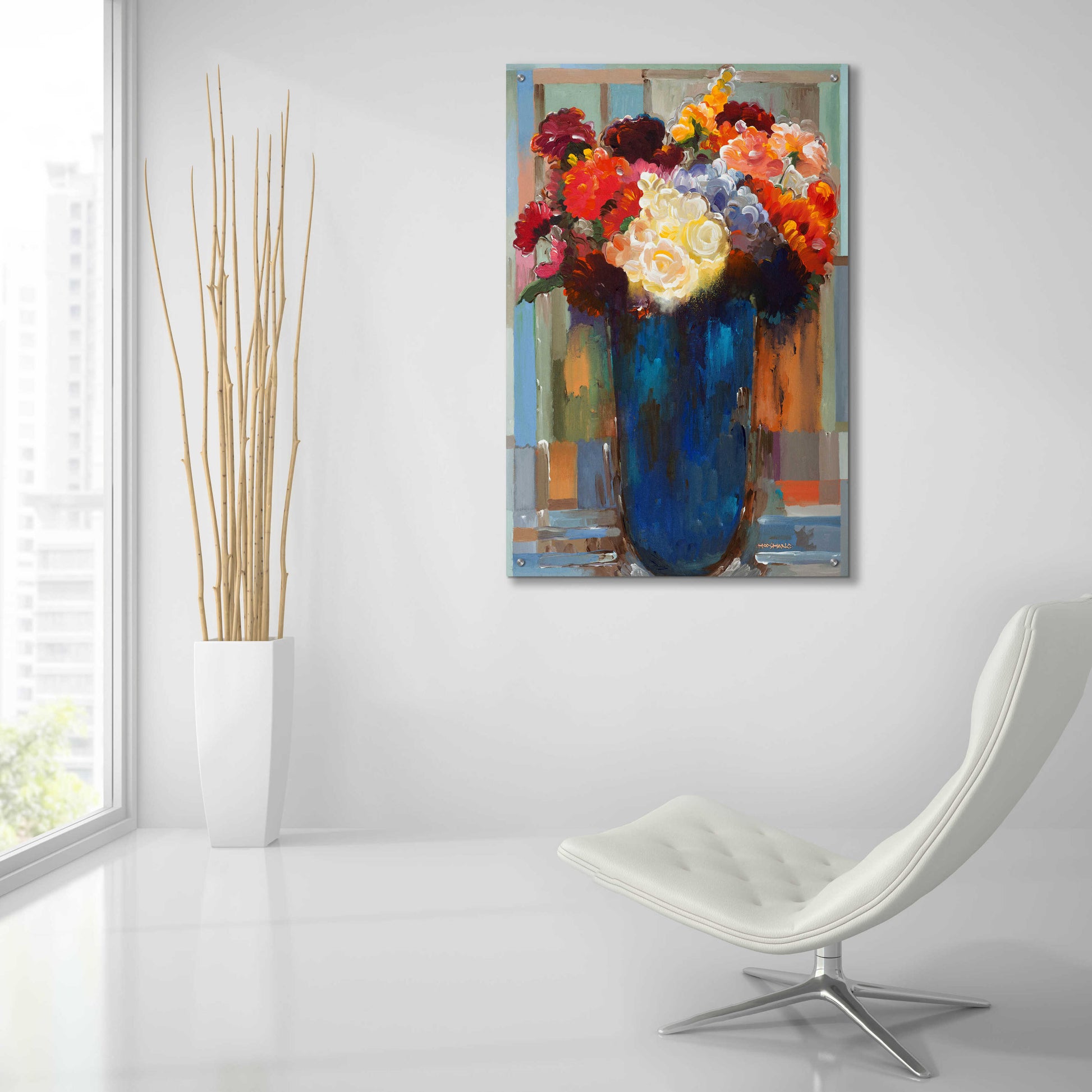 Epic Art 'Flowers in a Blue Vase' by Hooshang Khorasani, Acrylic Glass Wall Art,24x36