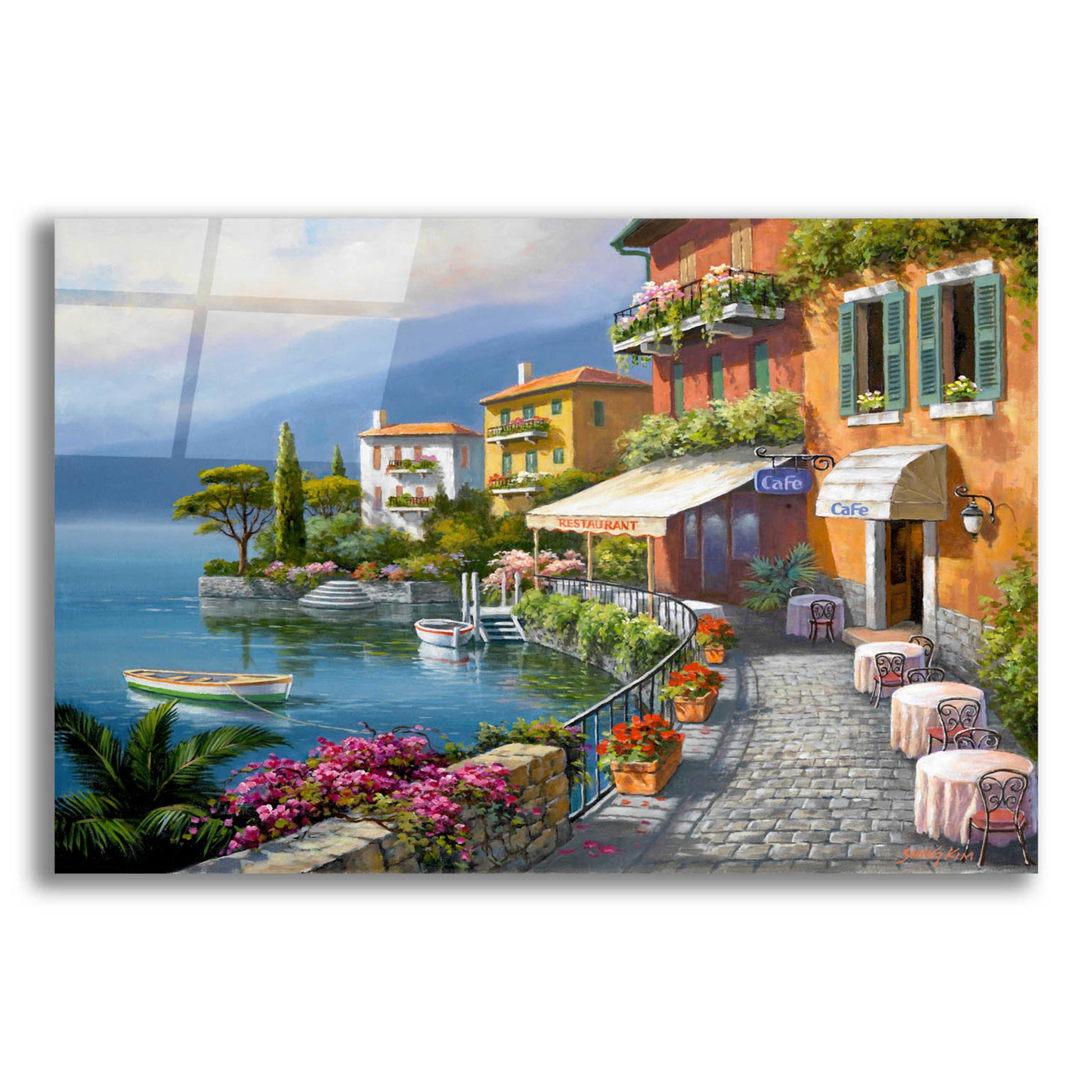 Epic Art 'Seaside Bistro Café' by Sung Kim, Acrylic Glass Wall Art,16x12