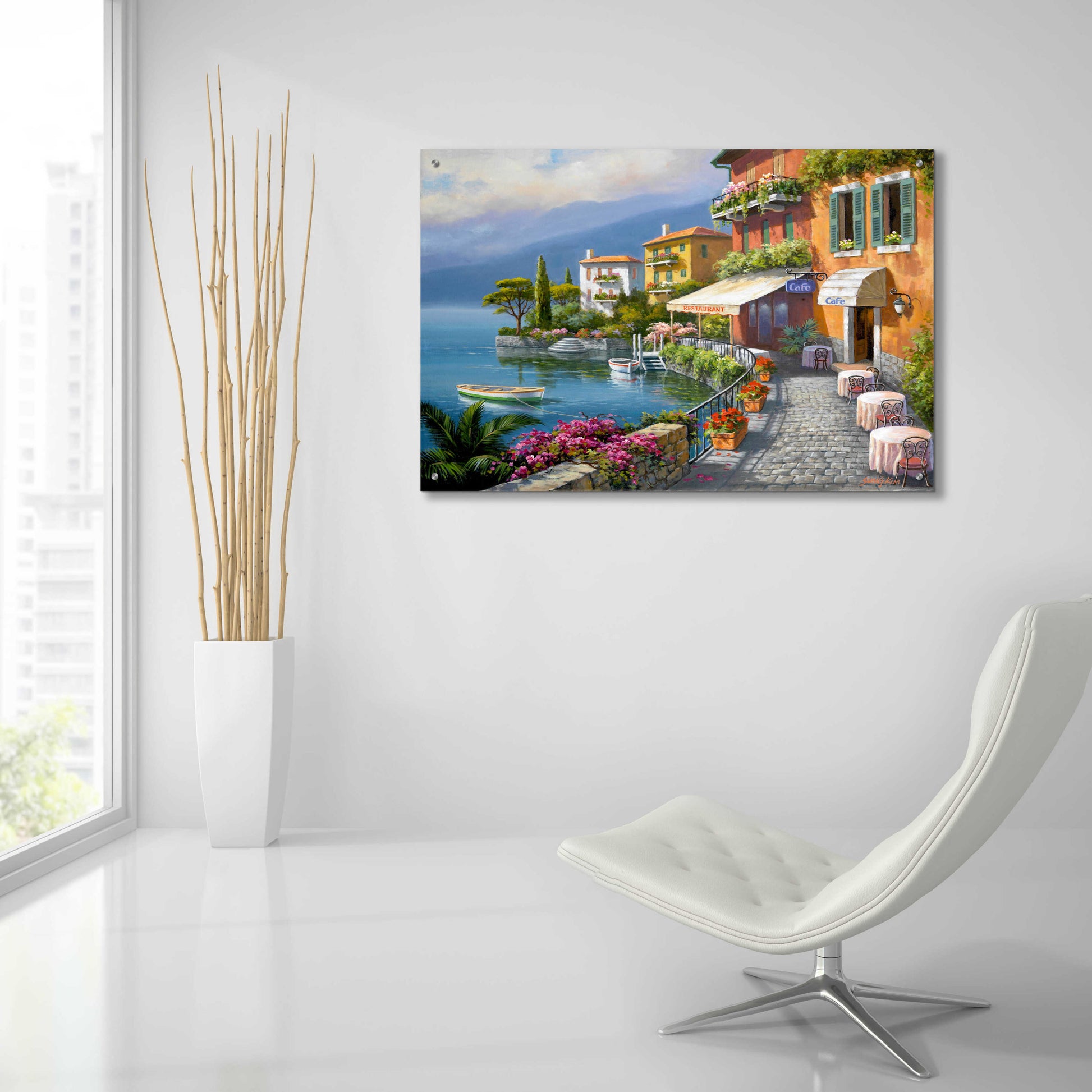 Epic Art 'Seaside Bistro Café' by Sung Kim, Acrylic Glass Wall Art,36x24