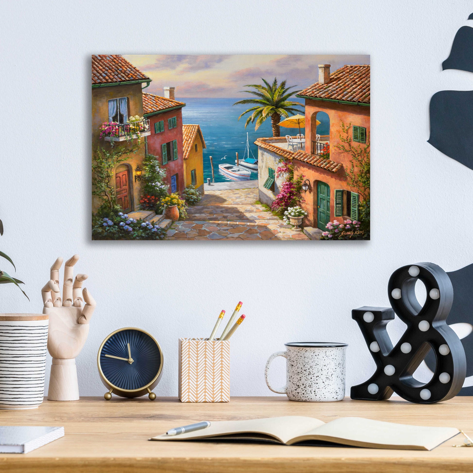 Epic Art 'The Villa’s Private Dock' by Sung Kim, Acrylic Glass Wall Art,16x12