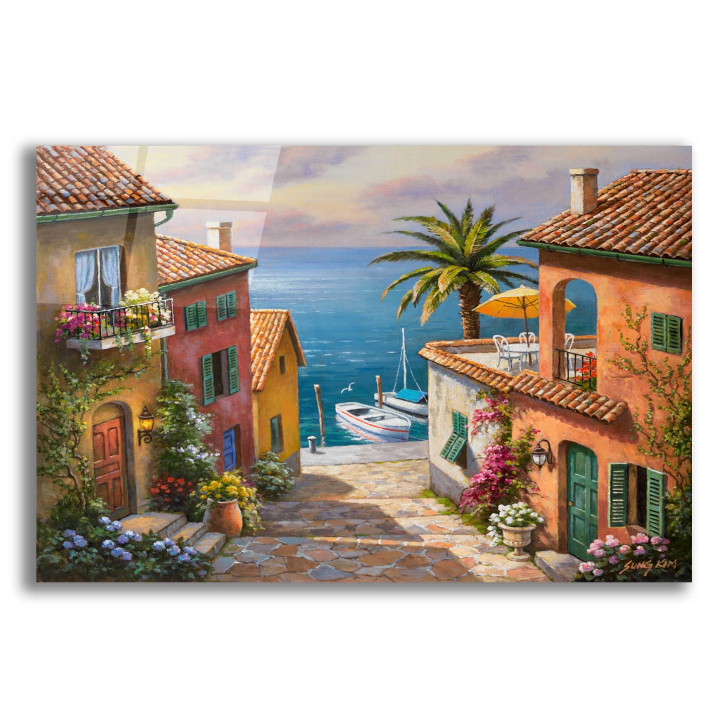 Epic Art 'The Villa’s Private Dock' by Sung Kim, Acrylic Glass Wall Art,16x12