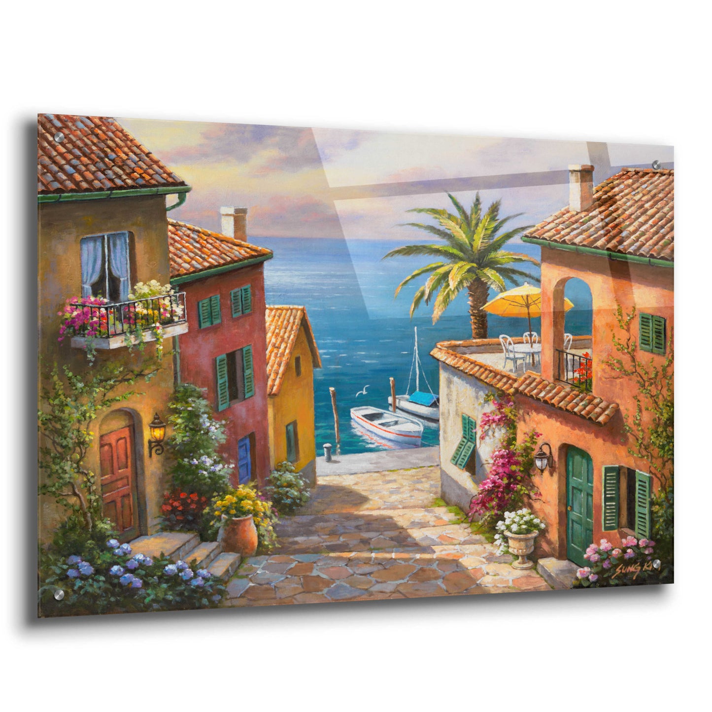 Epic Art 'The Villa’s Private Dock' by Sung Kim, Acrylic Glass Wall Art,36x24