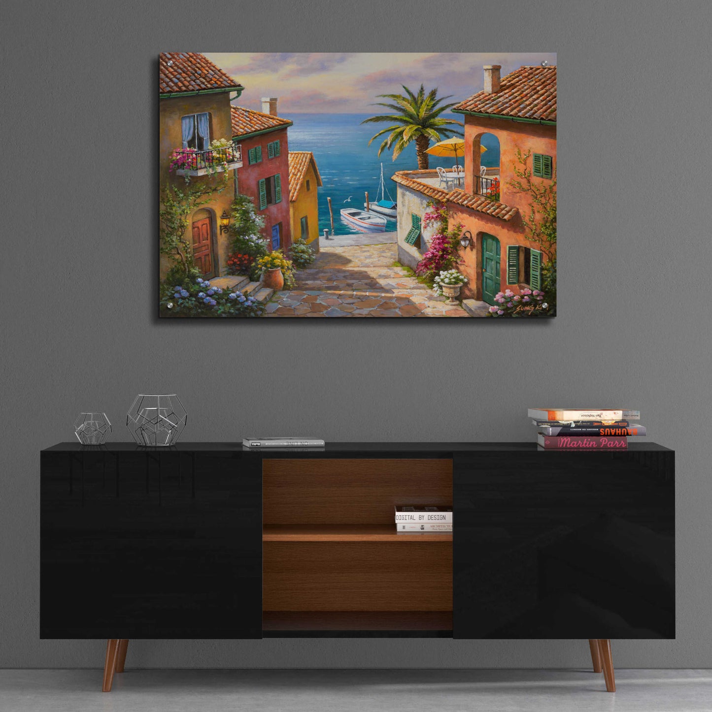 Epic Art 'The Villa’s Private Dock' by Sung Kim, Acrylic Glass Wall Art,36x24