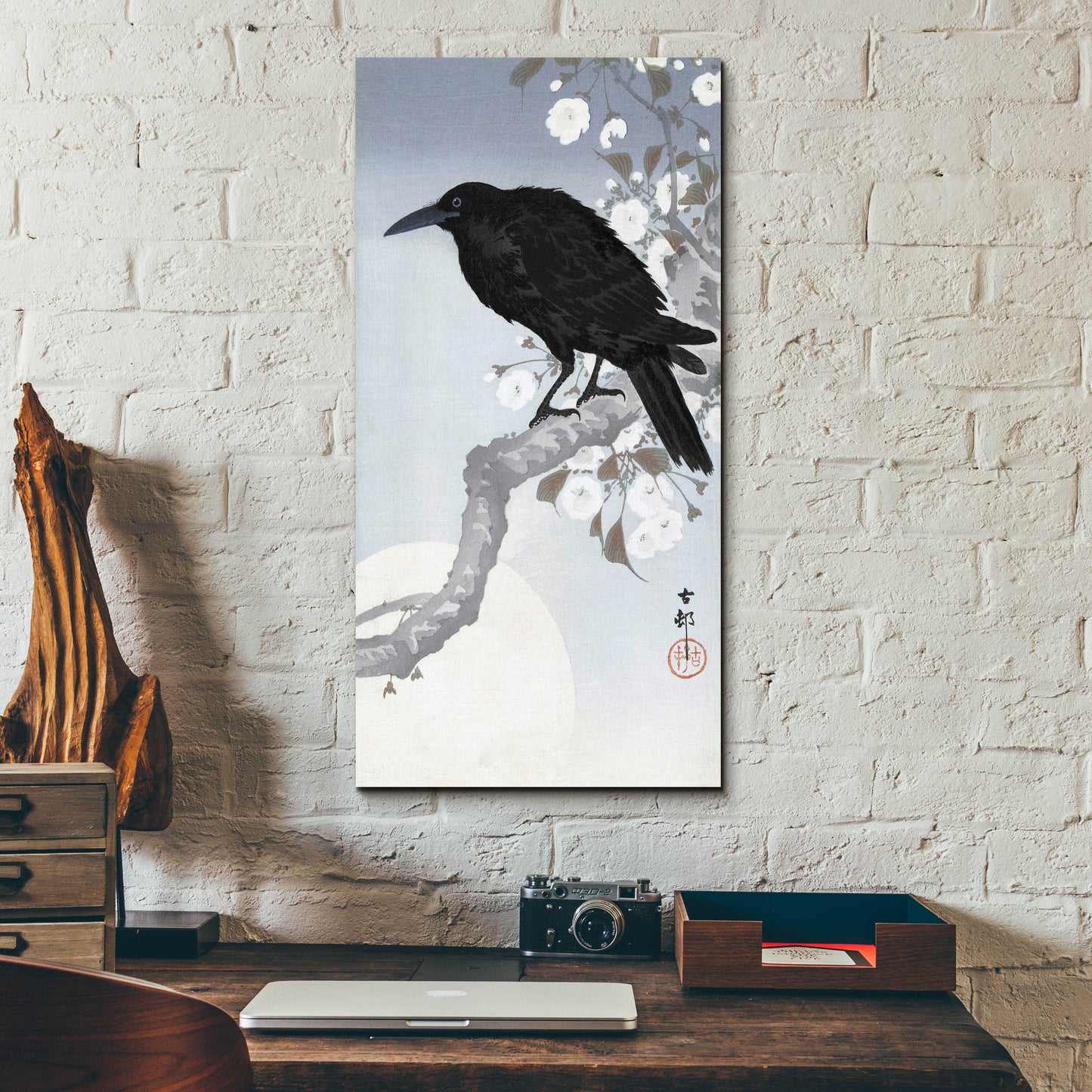 Epic Art 'Crow at Full Moon 1900-1930' by Ohara Koson, Acrylic Glass Wall Art,12x24