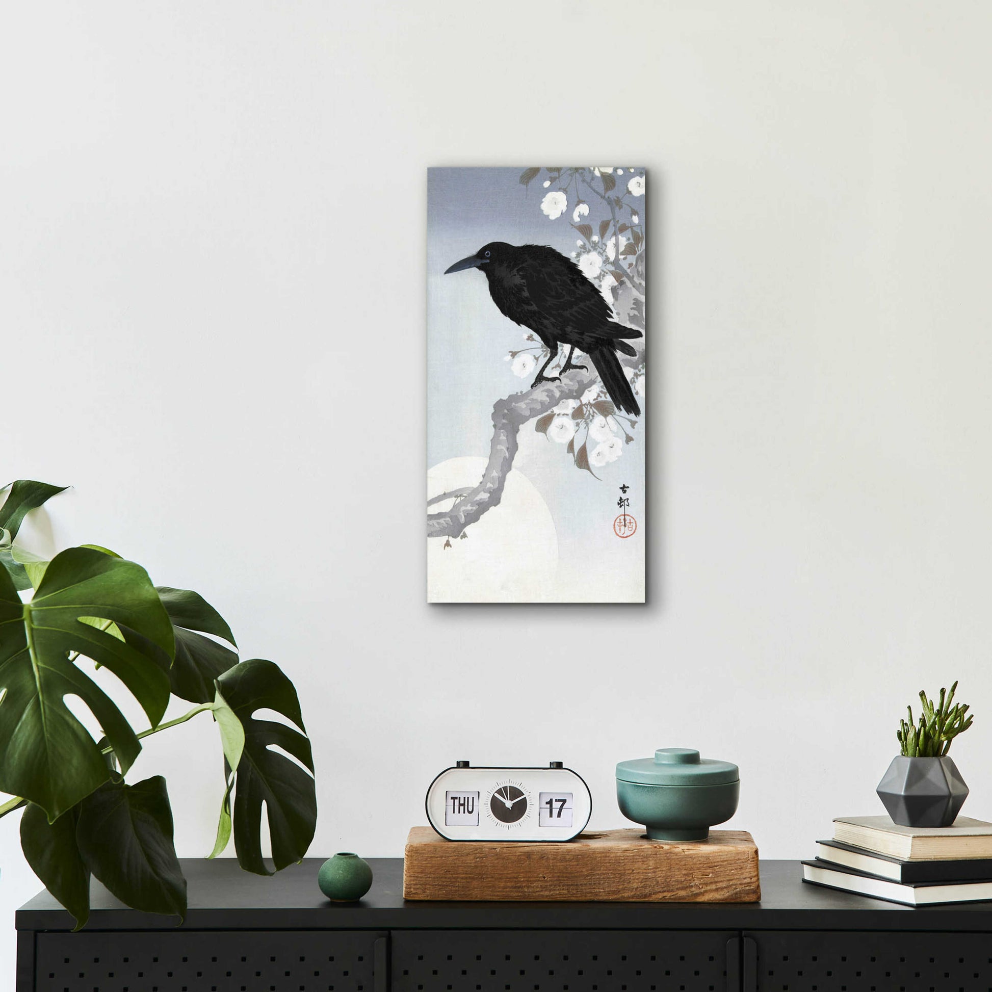 Epic Art 'Crow at Full Moon 1900-1930' by Ohara Koson, Acrylic Glass Wall Art,12x24