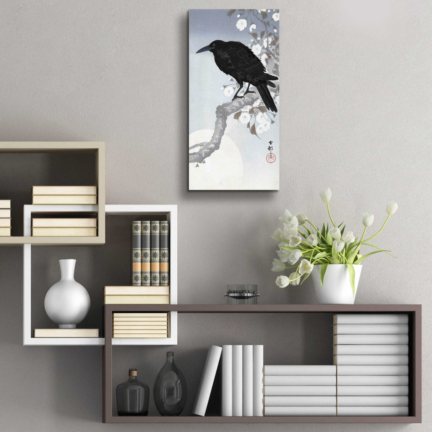 Epic Art 'Crow at Full Moon 1900-1930' by Ohara Koson, Acrylic Glass Wall Art,12x24