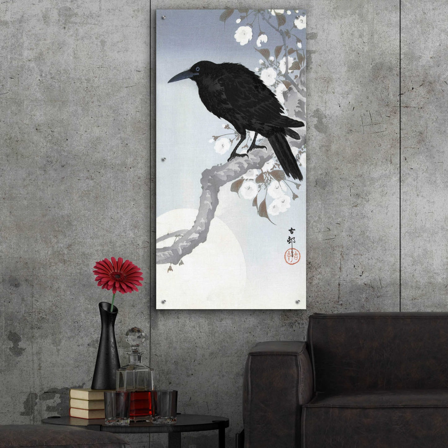 Epic Art 'Crow at Full Moon 1900-1930' by Ohara Koson, Acrylic Glass Wall Art,24x48