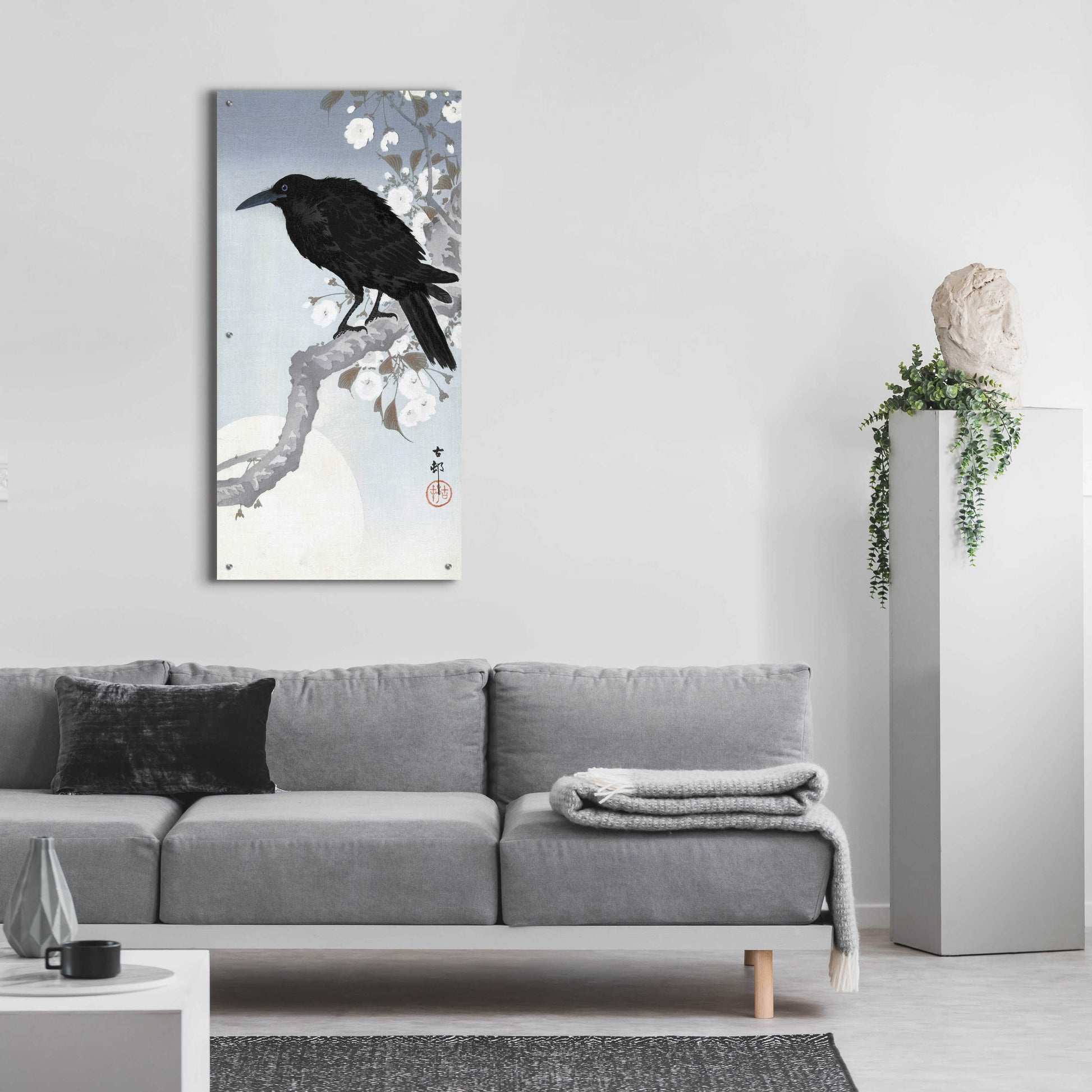 Epic Art 'Crow at Full Moon 1900-1930' by Ohara Koson, Acrylic Glass Wall Art,24x48