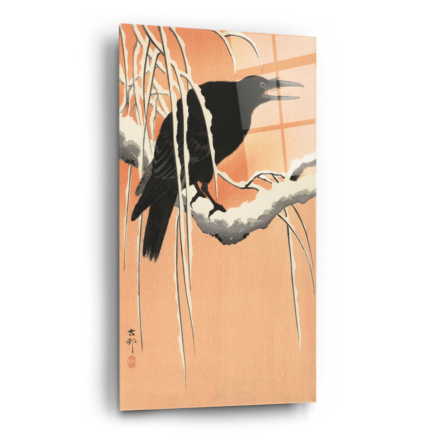 Epic Art 'Crow on a Snowy Bough 1900-1930' by Ohara Koson, Acrylic Glass Wall Art,12x24