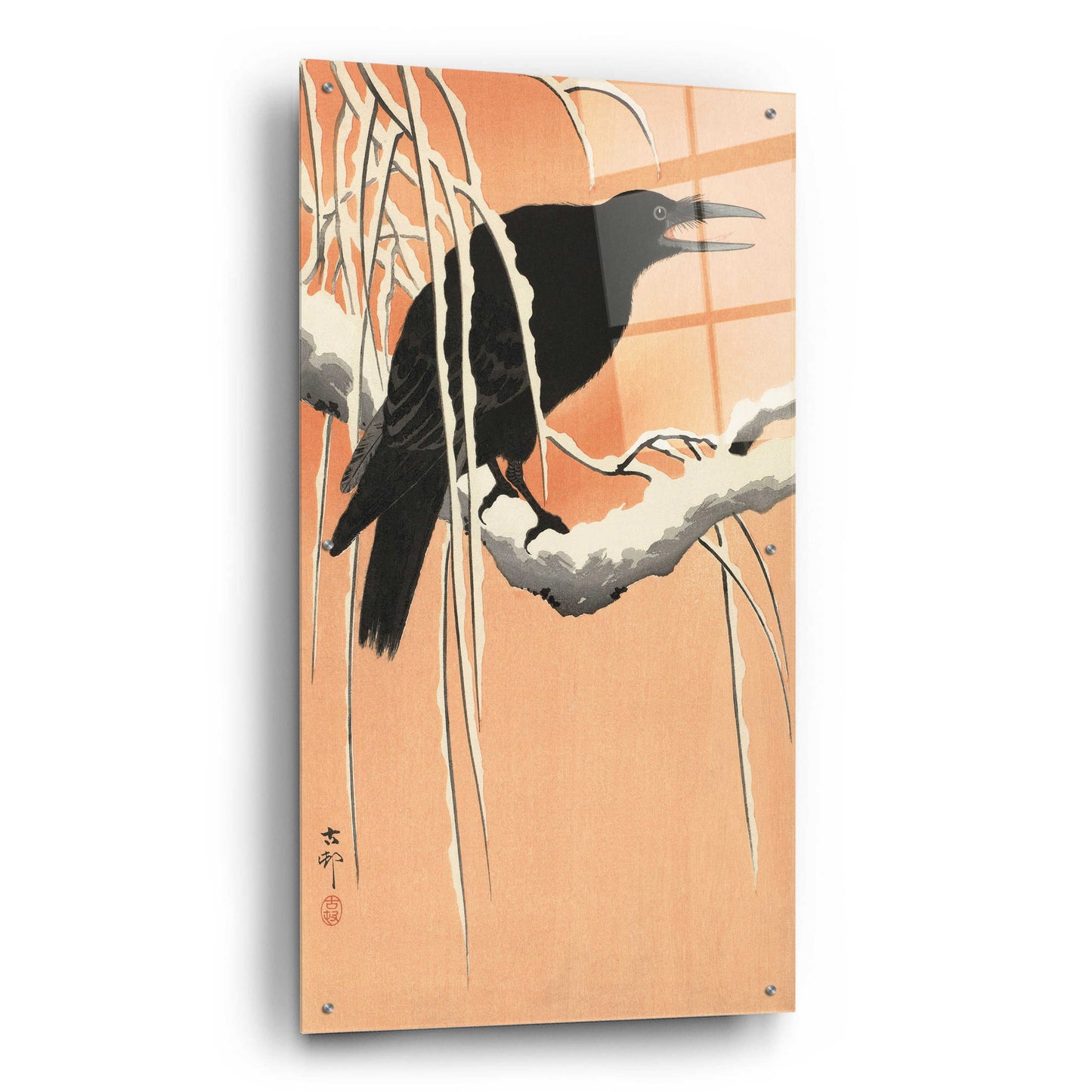 Epic Art 'Crow on a Snowy Bough 1900-1930' by Ohara Koson, Acrylic Glass Wall Art,24x48