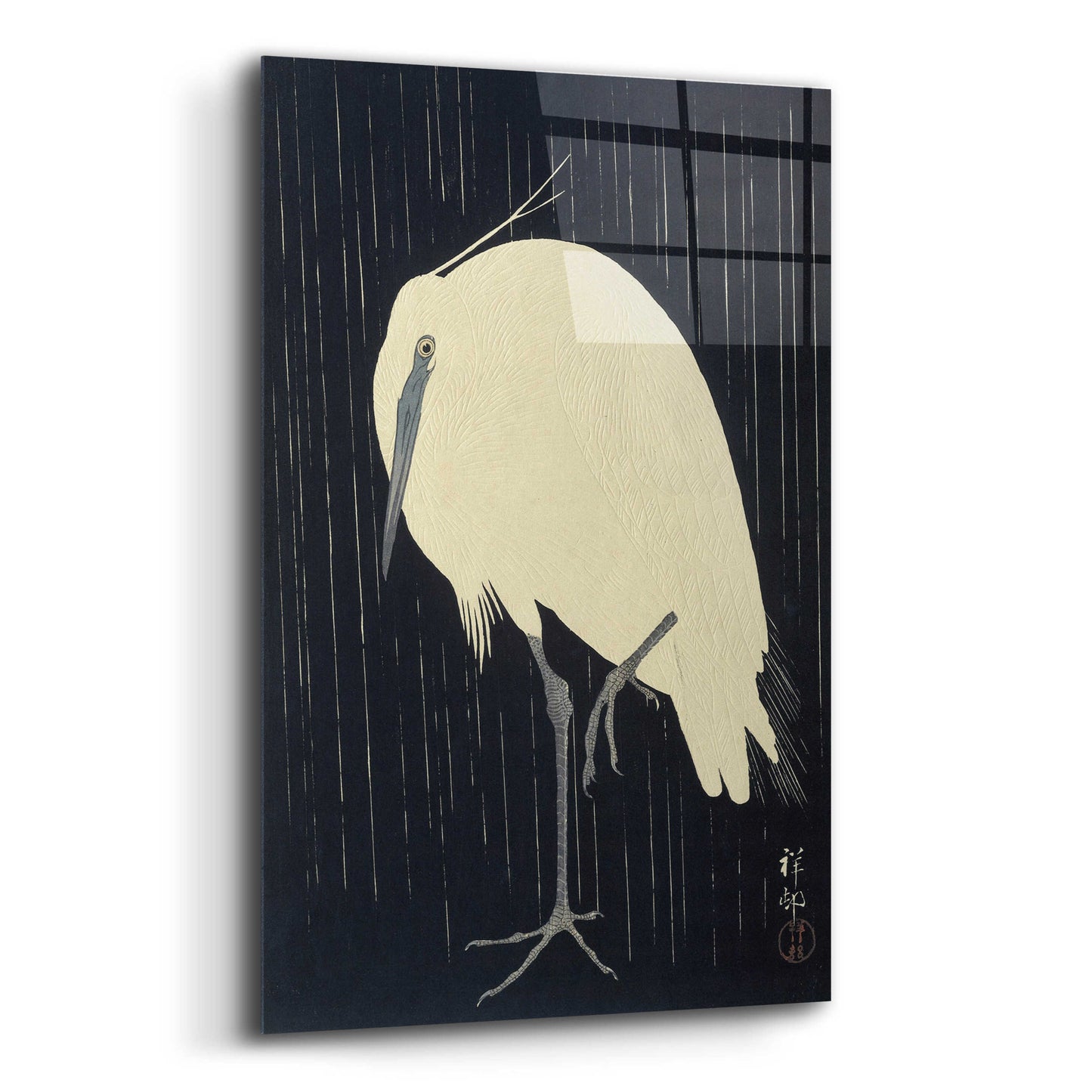 Epic Art 'Egret in the Rain 1925-1936' by Ohara Koson, Acrylic Glass Wall Art,12x16