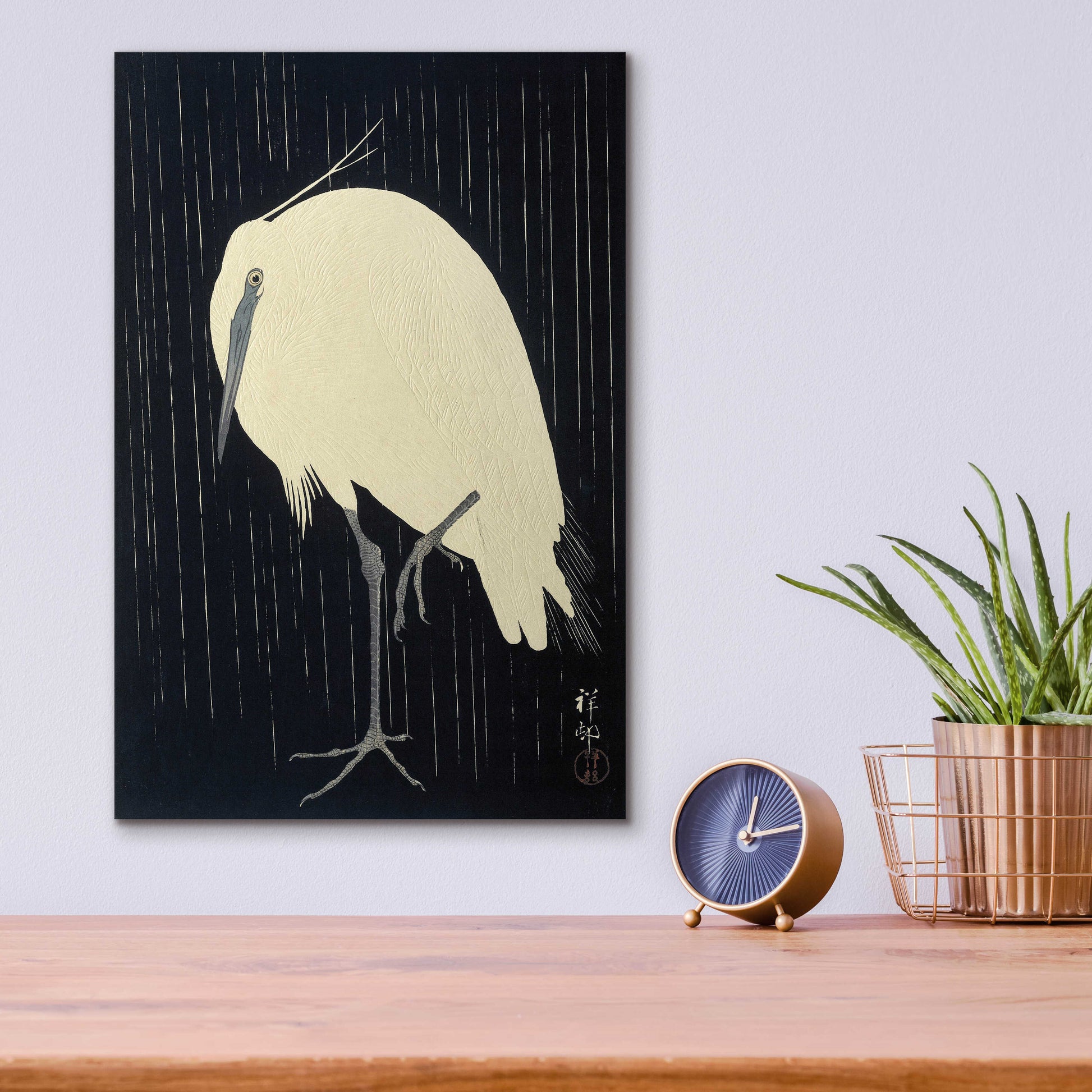 Epic Art 'Egret in the Rain 1925-1936' by Ohara Koson, Acrylic Glass Wall Art,12x16