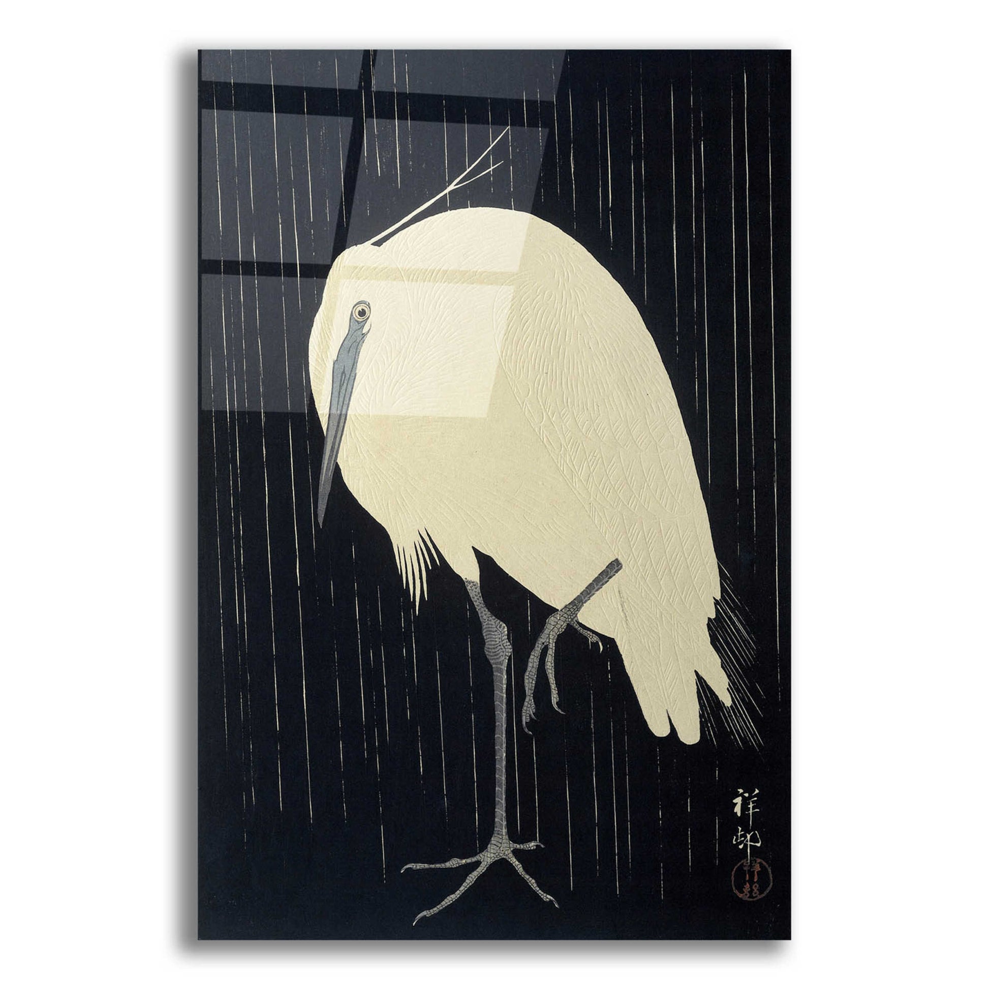 Epic Art 'Egret in the Rain 1925-1936' by Ohara Koson, Acrylic Glass Wall Art,12x16