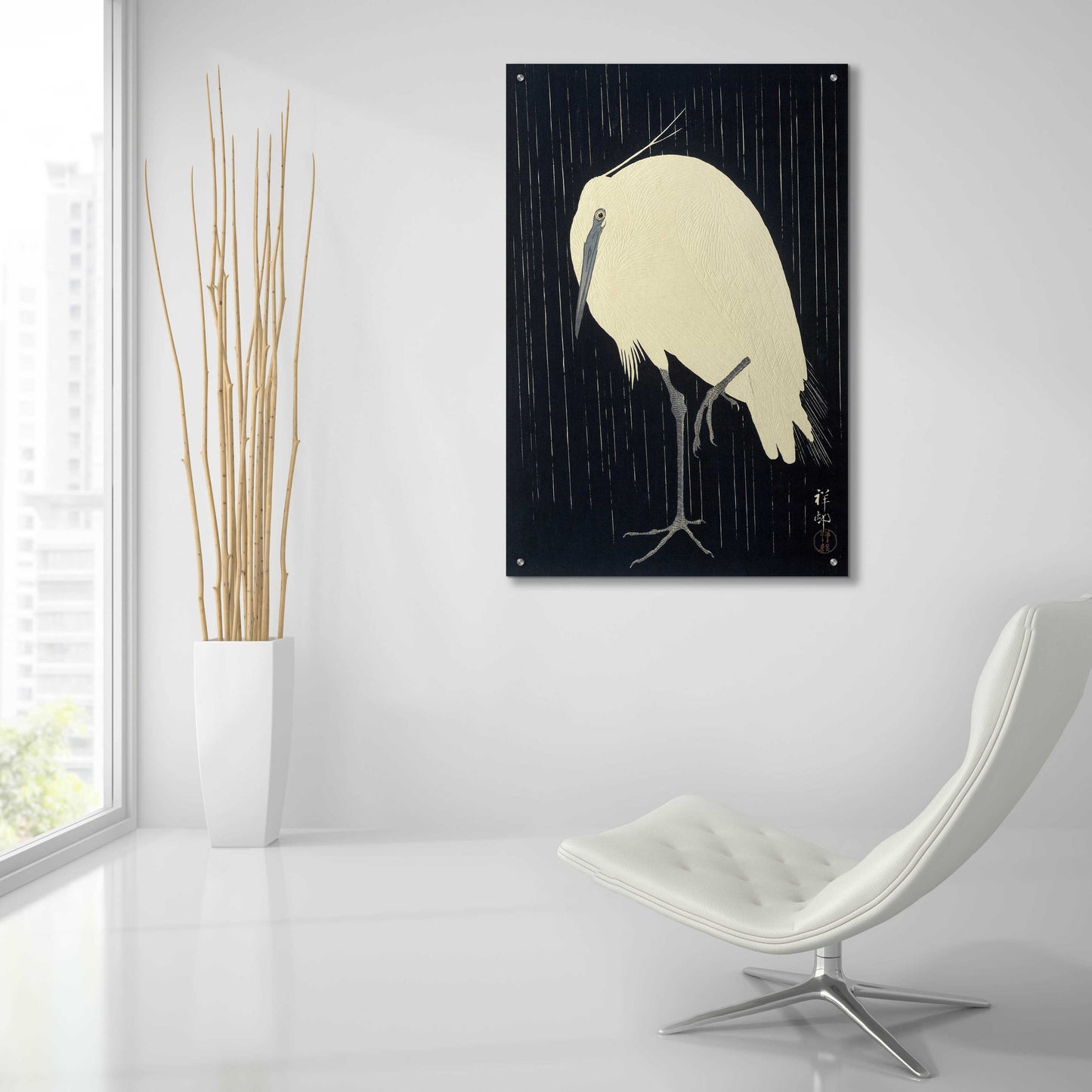 Epic Art 'Egret in the Rain 1925-1936' by Ohara Koson, Acrylic Glass Wall Art,24x36