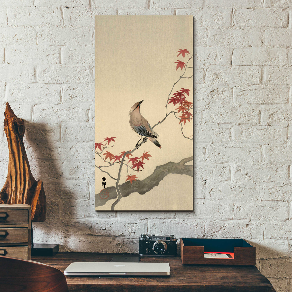 Epic Art 'Japanese Waxwing on Maple 1900-1936' by Ohara Koson, Acrylic Glass Wall Art,12x24