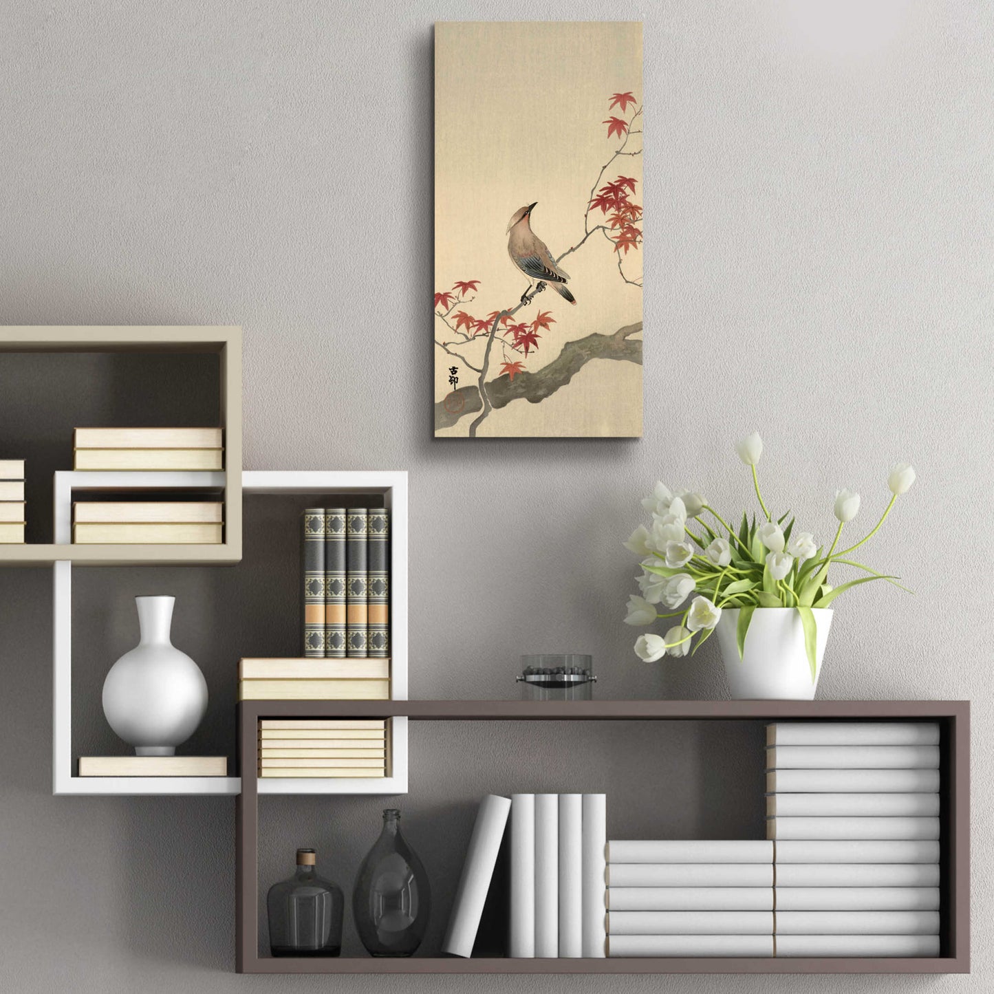 Epic Art 'Japanese Waxwing on Maple 1900-1936' by Ohara Koson, Acrylic Glass Wall Art,12x24