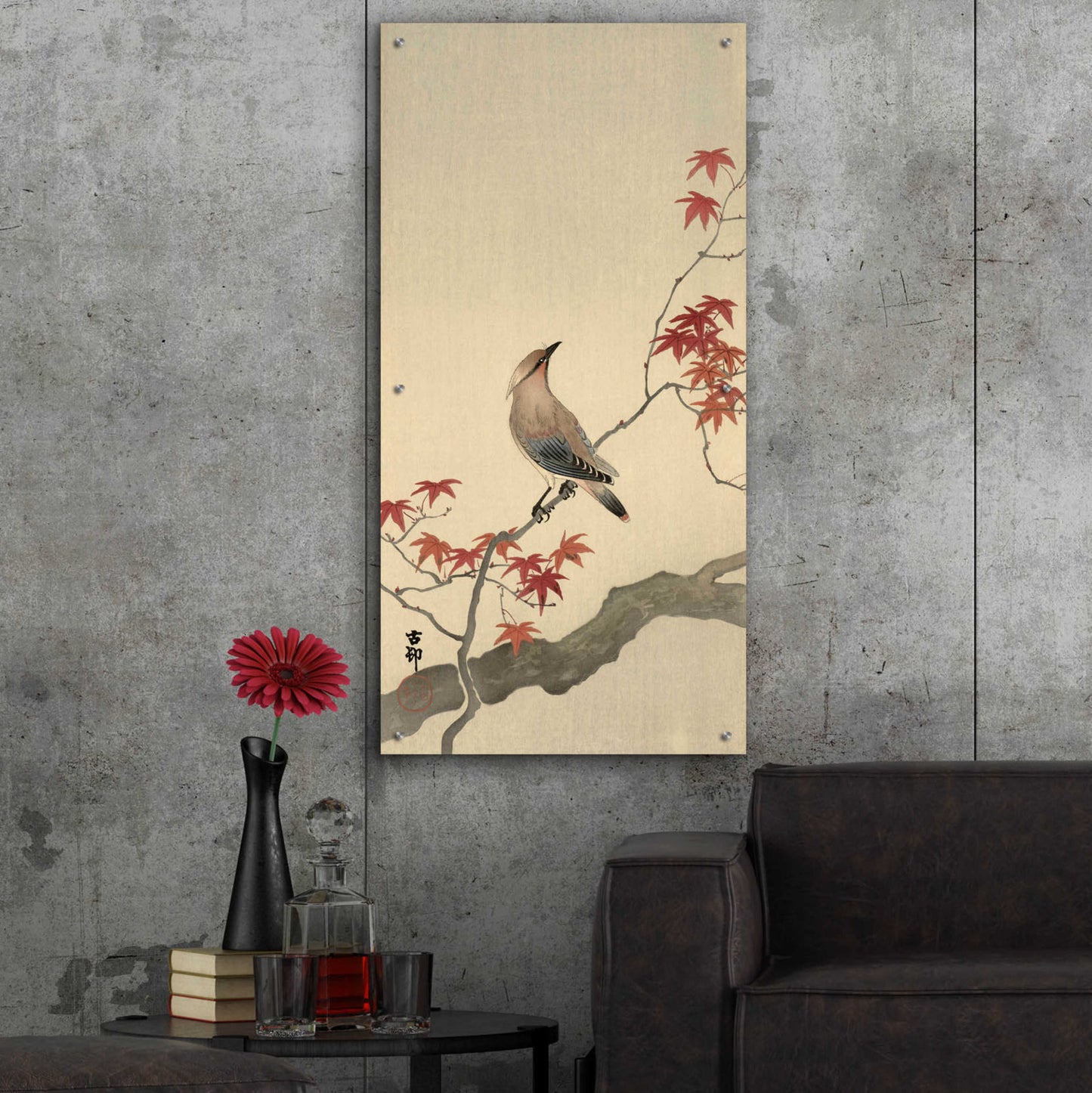 Epic Art 'Japanese Waxwing on Maple 1900-1936' by Ohara Koson, Acrylic Glass Wall Art,24x48