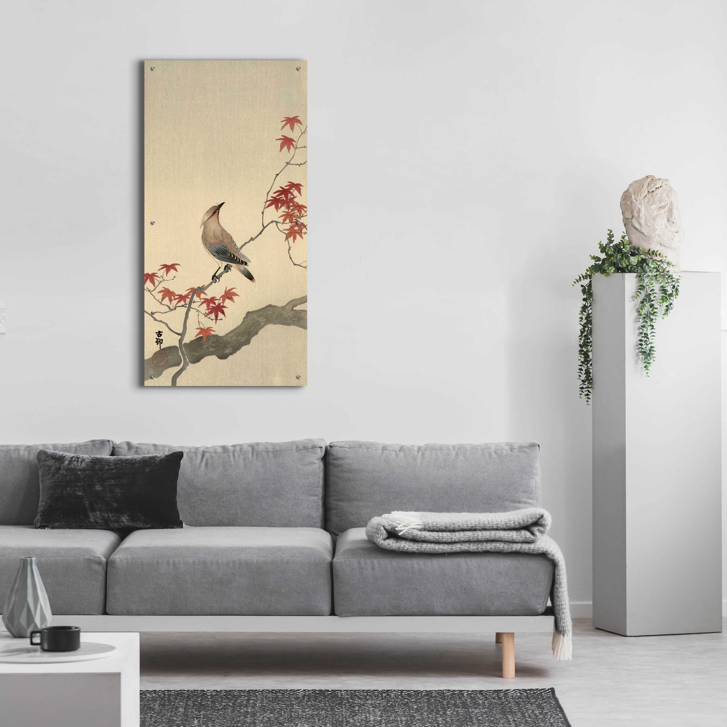 Epic Art 'Japanese Waxwing on Maple 1900-1936' by Ohara Koson, Acrylic Glass Wall Art,24x48