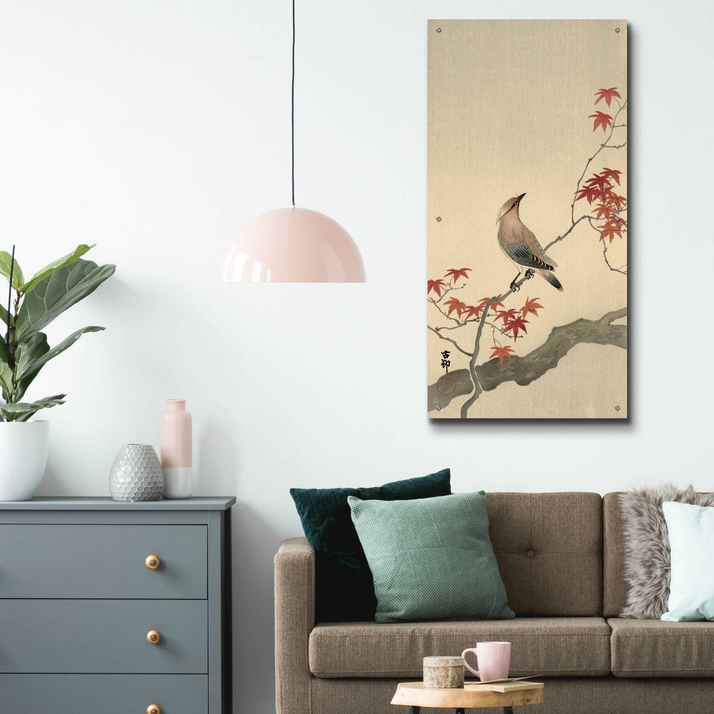 Epic Art 'Japanese Waxwing on Maple 1900-1936' by Ohara Koson, Acrylic Glass Wall Art,24x48