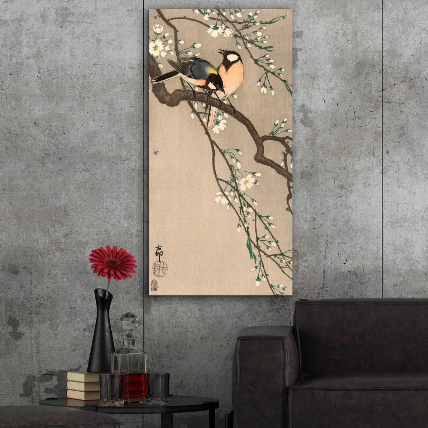 Epic Art 'Songbirds on Cherry Branch 1900-1910' by Ohara Koson, Acrylic Glass Wall Art,24x48