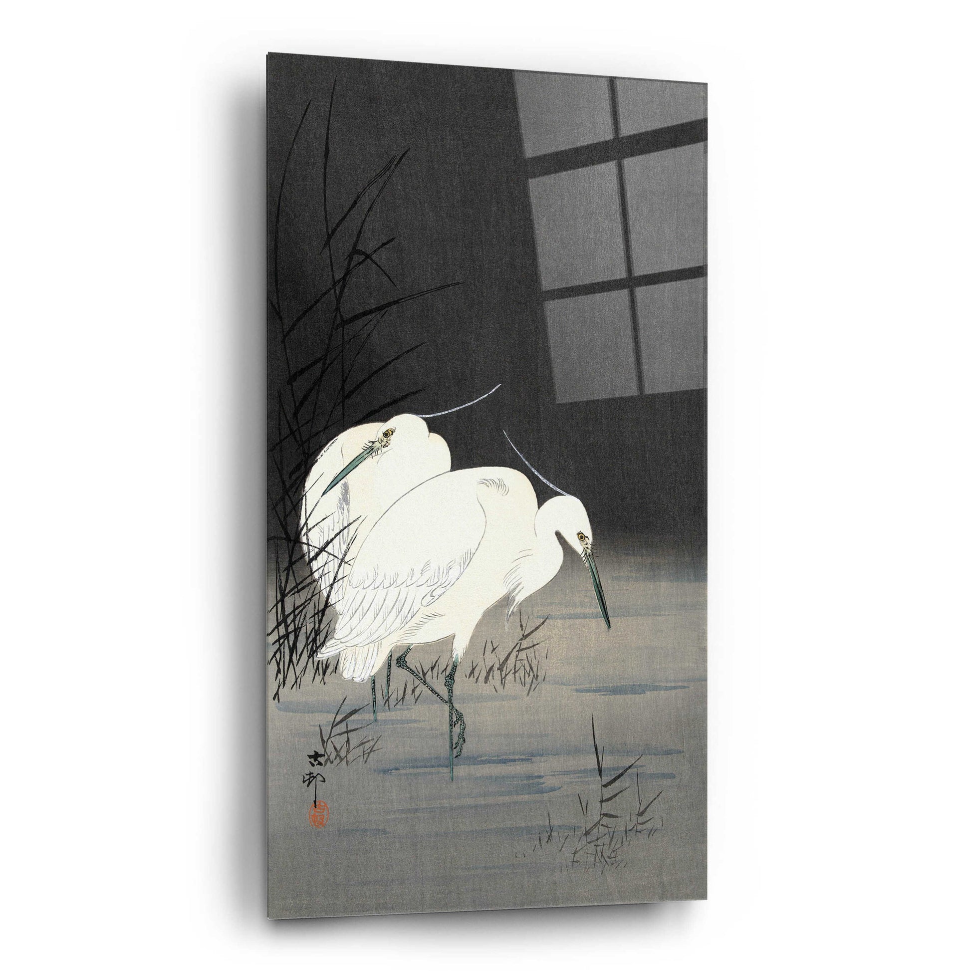 Epic Art 'Two Egrets in the Reeds 1900-1930' by Ohara Koson, Acrylic Glass Wall Art,12x24