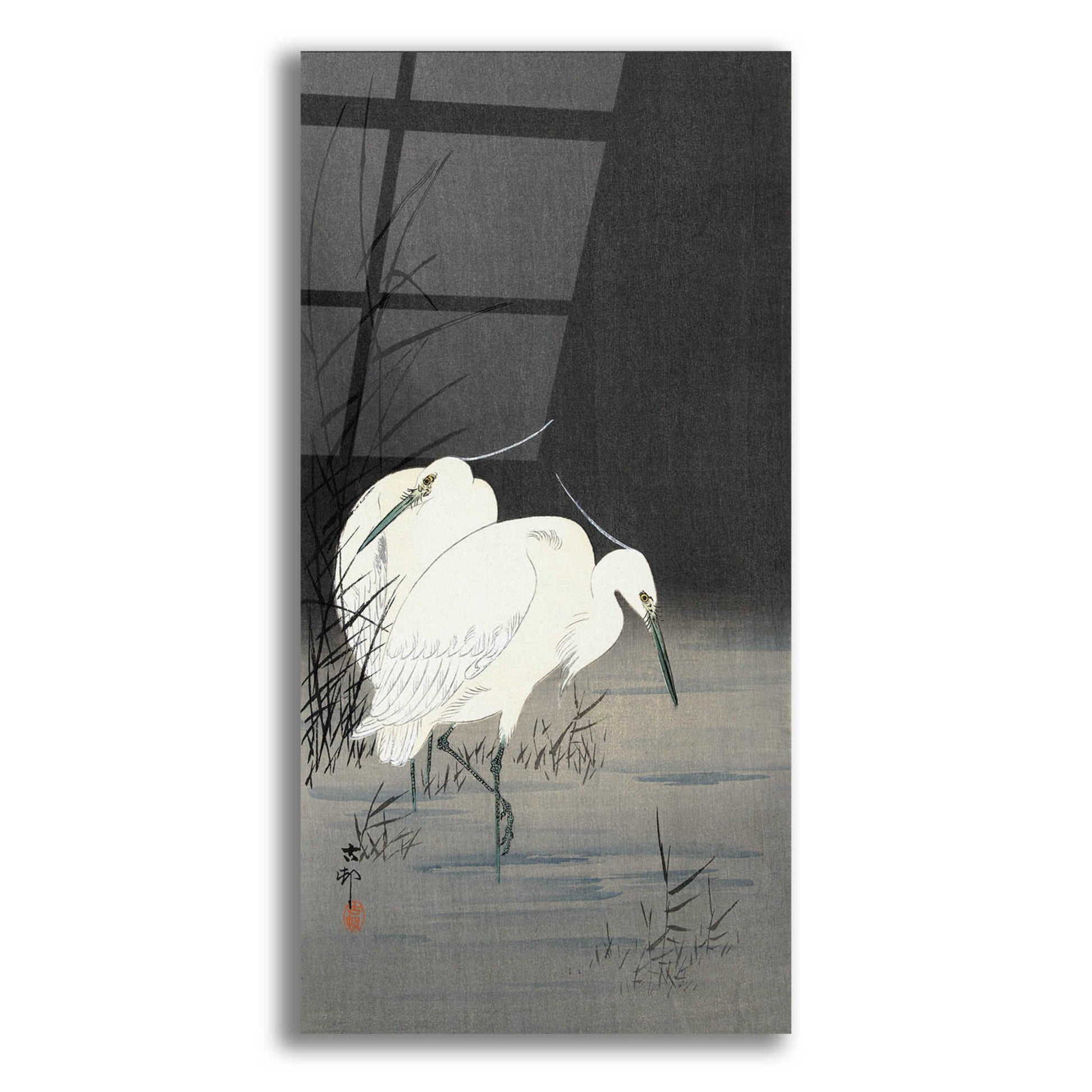 Epic Art 'Two Egrets in the Reeds 1900-1930' by Ohara Koson, Acrylic Glass Wall Art,12x24