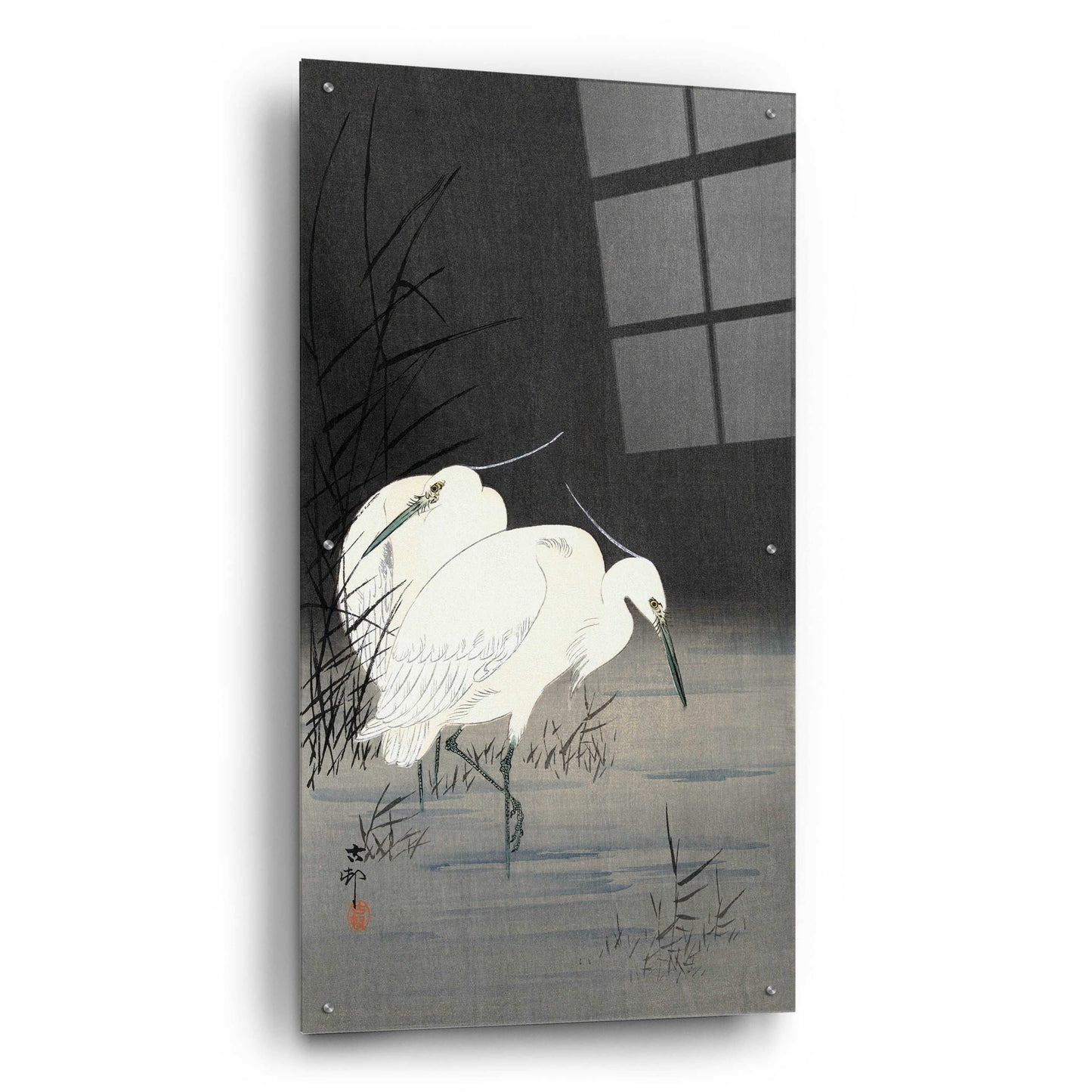 Epic Art 'Two Egrets in the Reeds 1900-1930' by Ohara Koson, Acrylic Glass Wall Art,24x48