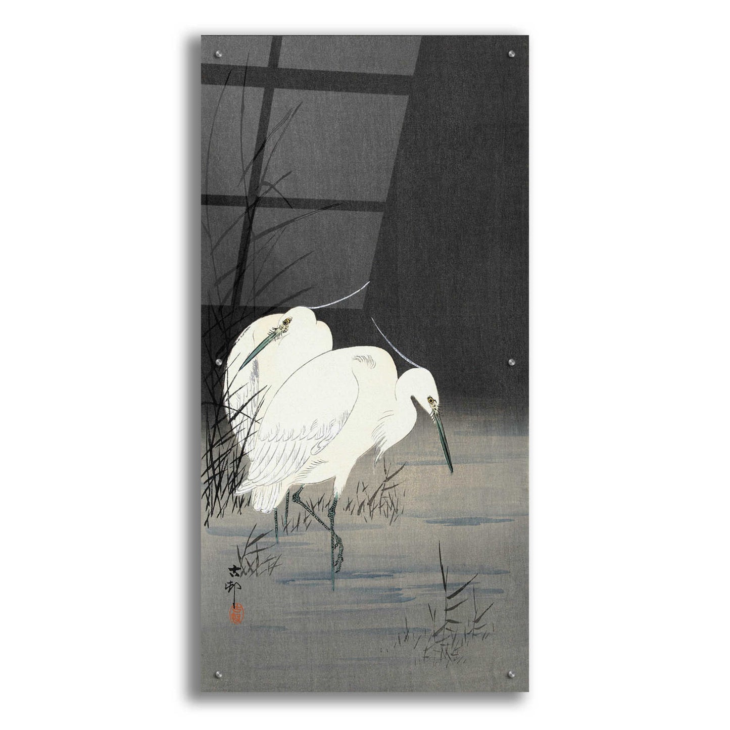 Epic Art 'Two Egrets in the Reeds 1900-1930' by Ohara Koson, Acrylic Glass Wall Art,24x48