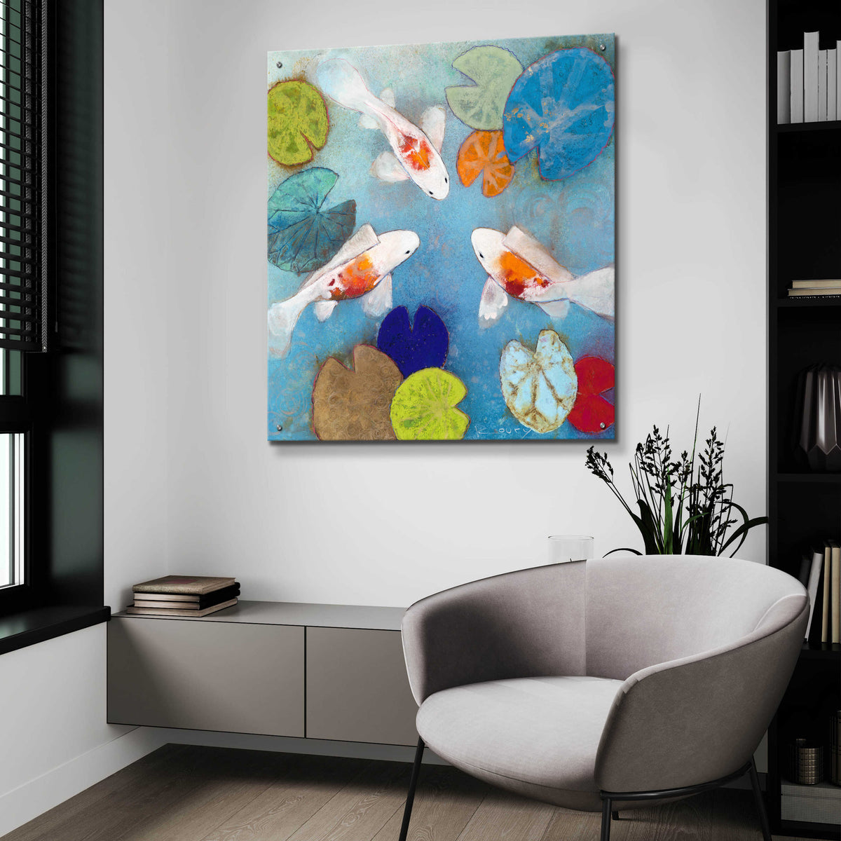 Epic Art 'Koi 2' by Aleah Koury, Acrylic Glass Wall Art,36x36