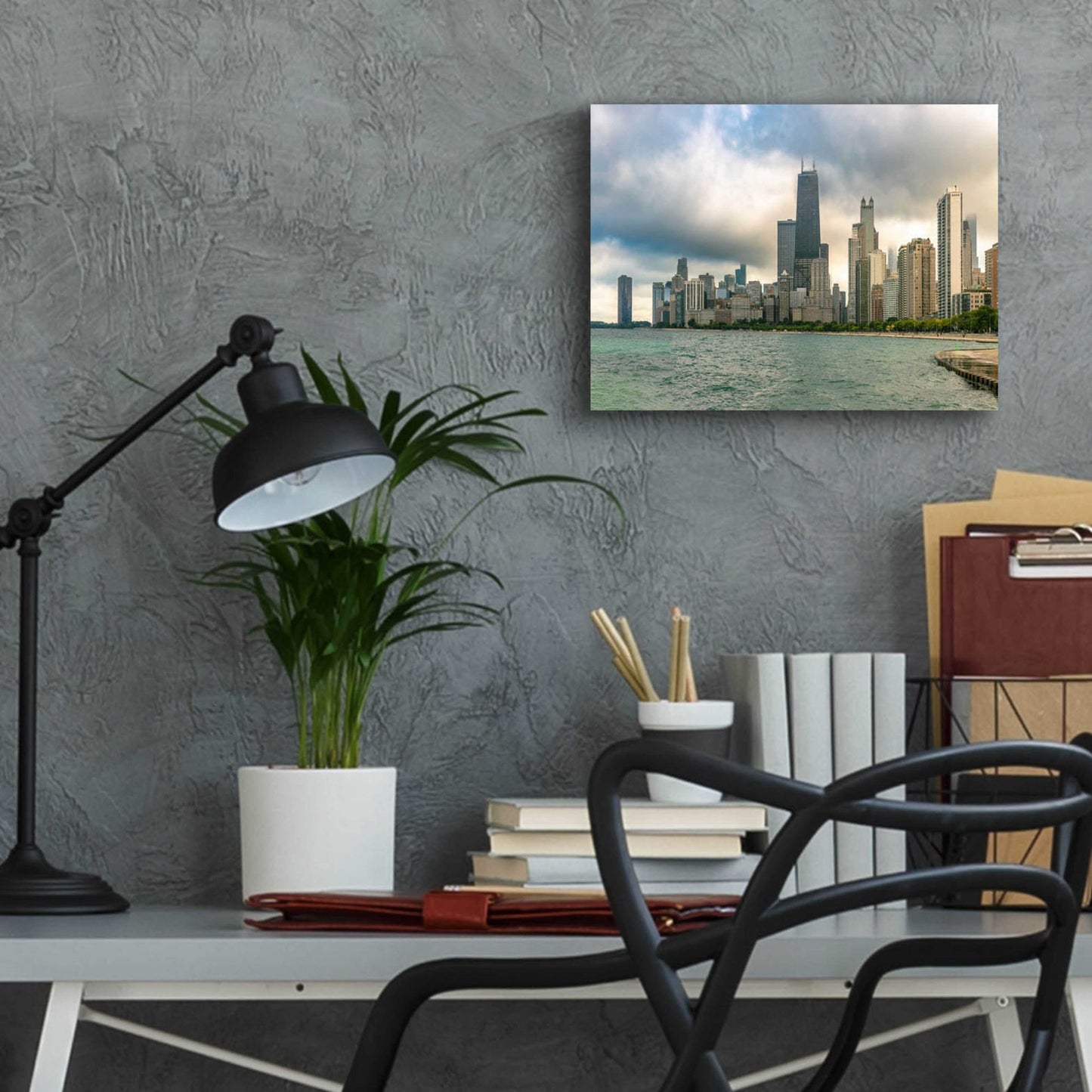 Epic Art 'Cloudy Chicago' by Epic Portfolio, Acrylic Glass Wall Art,16x12