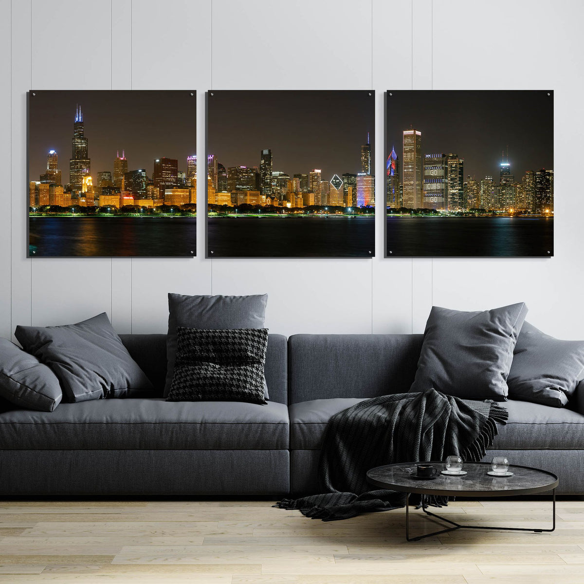 Epic Art 'Chicago Cityscape Baseball' by Epic Portfolio, Acrylic Glass Wall Art, 3 Piece Set,108x36